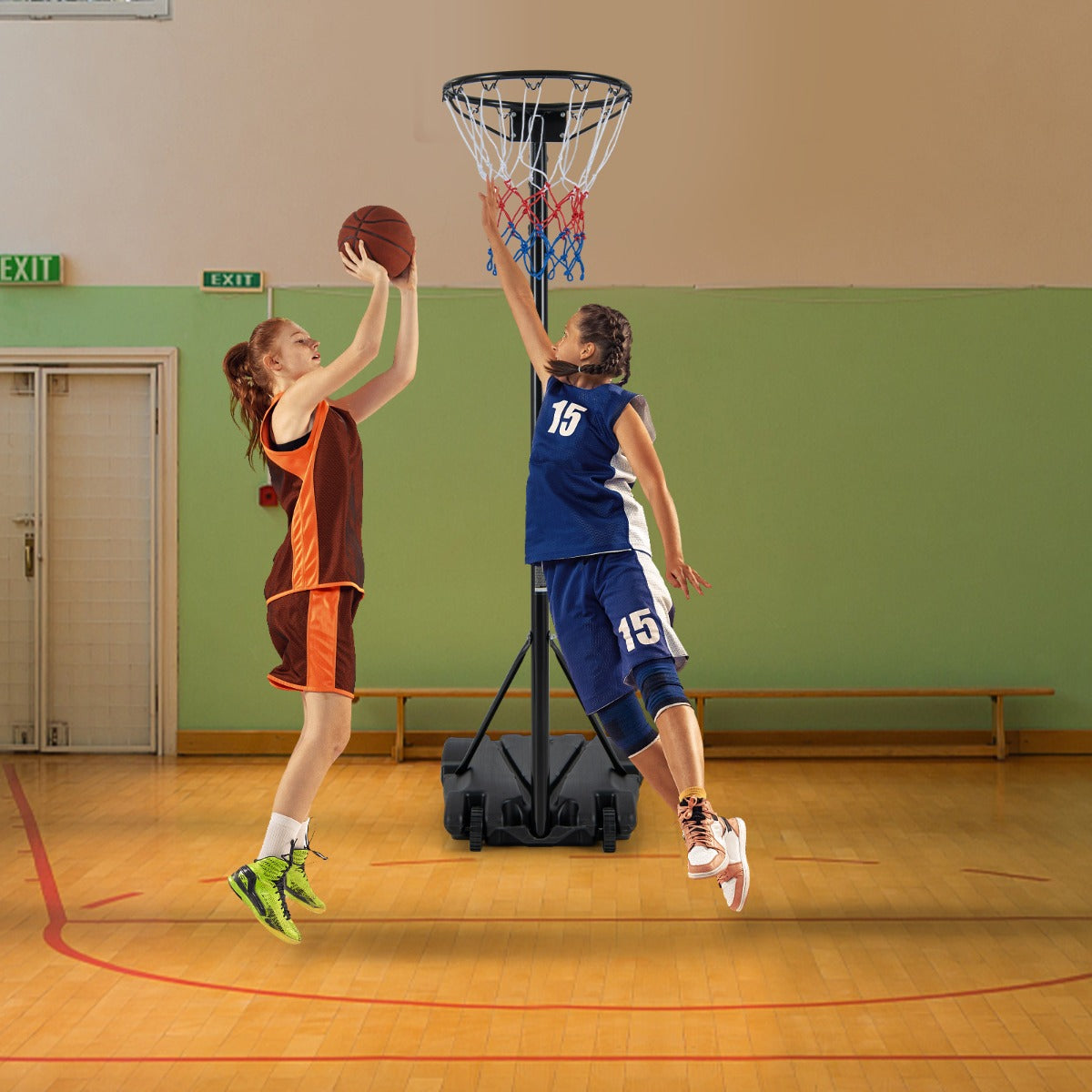 Suporte Portátil para Aro de Basquetebol – Altura ajustável (260 cm, 283 cm, 305 cm) – Preto – Metal