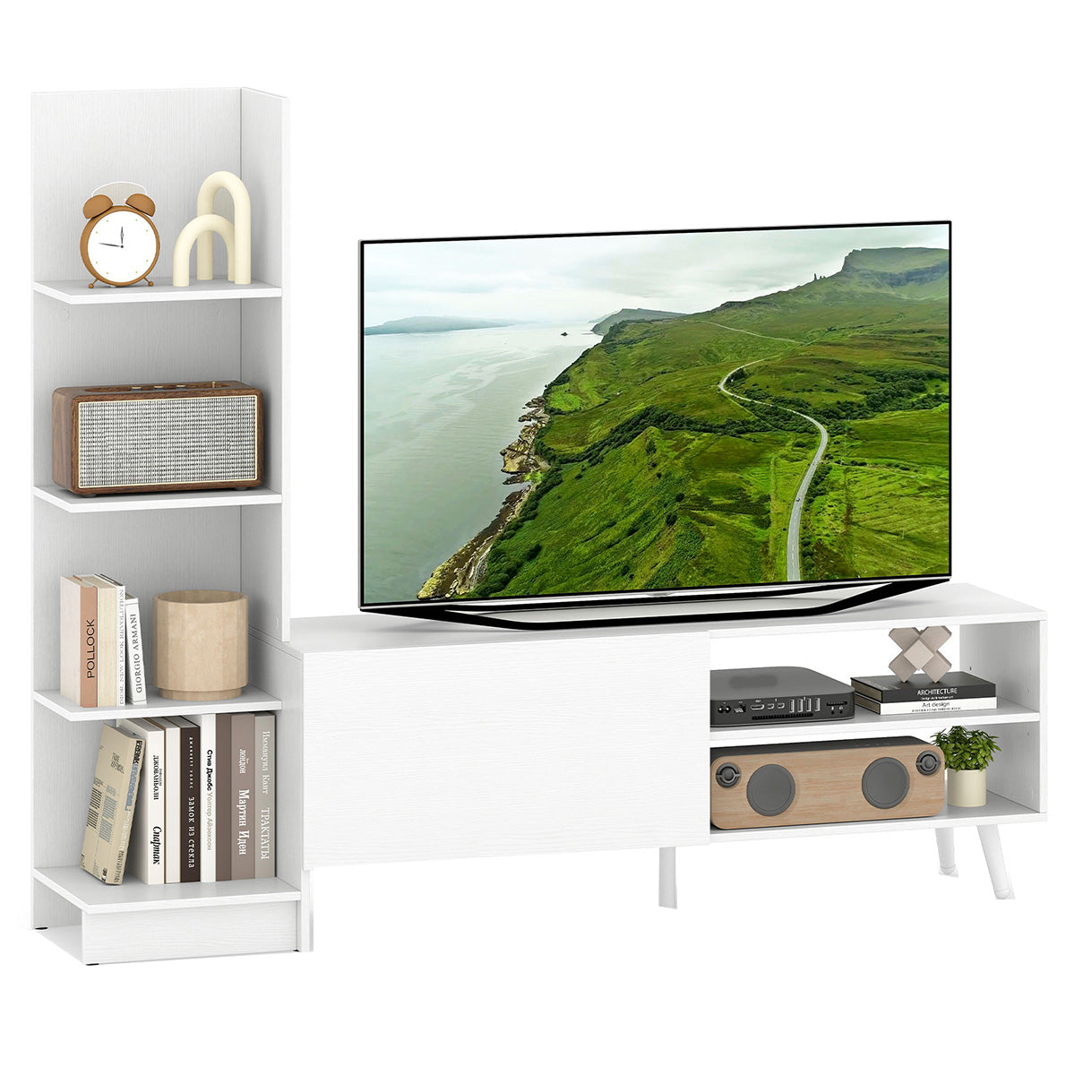 Suporte de TV para TVs até 50 polegadas com Estante Ajustável para Sala de Estar Quarto 140 x 31 x 115,5 cm Branco