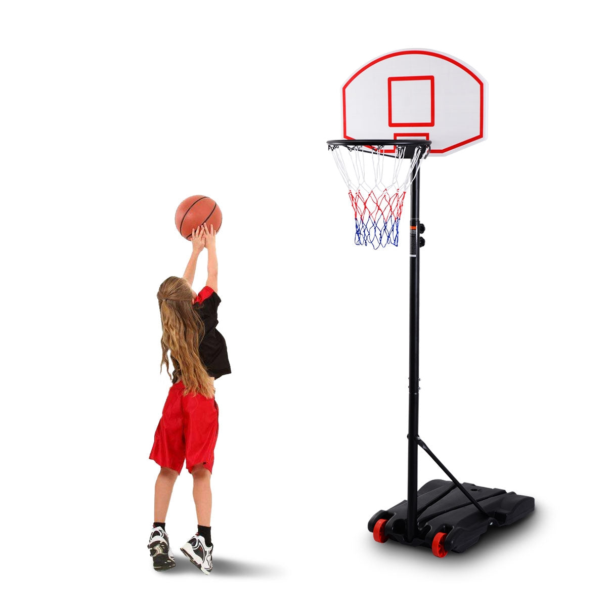 Canasta de Basquetebol com Suporte de Segurança e Rodas Altura Ajustável de 165 a 215cm