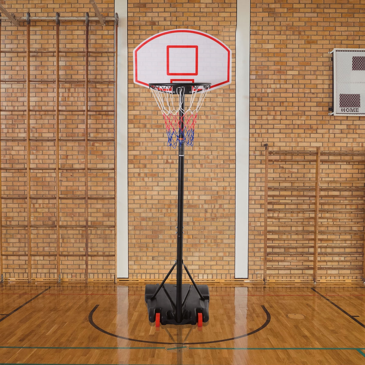 Canasta de Basquetebol com Suporte de Segurança e Rodas Altura Ajustável de 165 a 215cm