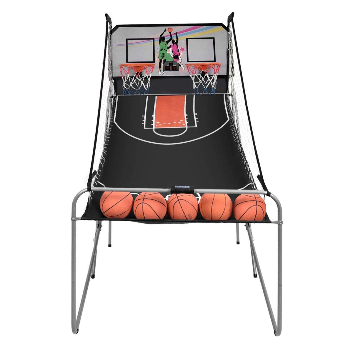 Jogo de Basquetebol Eletrónico com Cesto Dobrável e Contador de Pontos - 202 x 107 x 205 cm