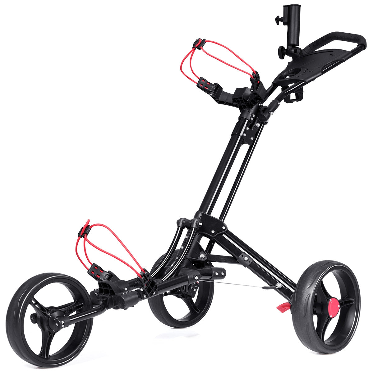 Carrinho de Golfe com 3 Rodas Dobrável Pega Ajustável com Suporte para Guarda-Chuva e Porta-Copos Marcador de Pontuação 68,5 x 131 x 105,5cm Preto