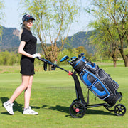 Carrinho de Golfe com Pega Regulável 3 Rodas em Ferro Leve Dobrável Travão de Pedal Bolsa de Rede Preto 134 x 60 x 129,5 cm