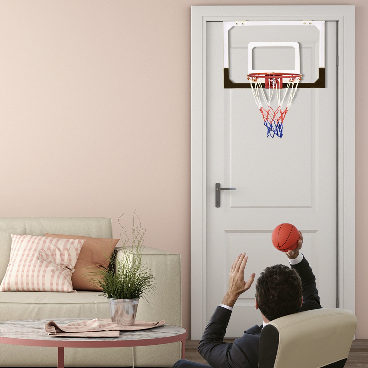 Cesta de Basquetebol de Parede com Bola e Bomba - Jogo para Crianças 45x30cm