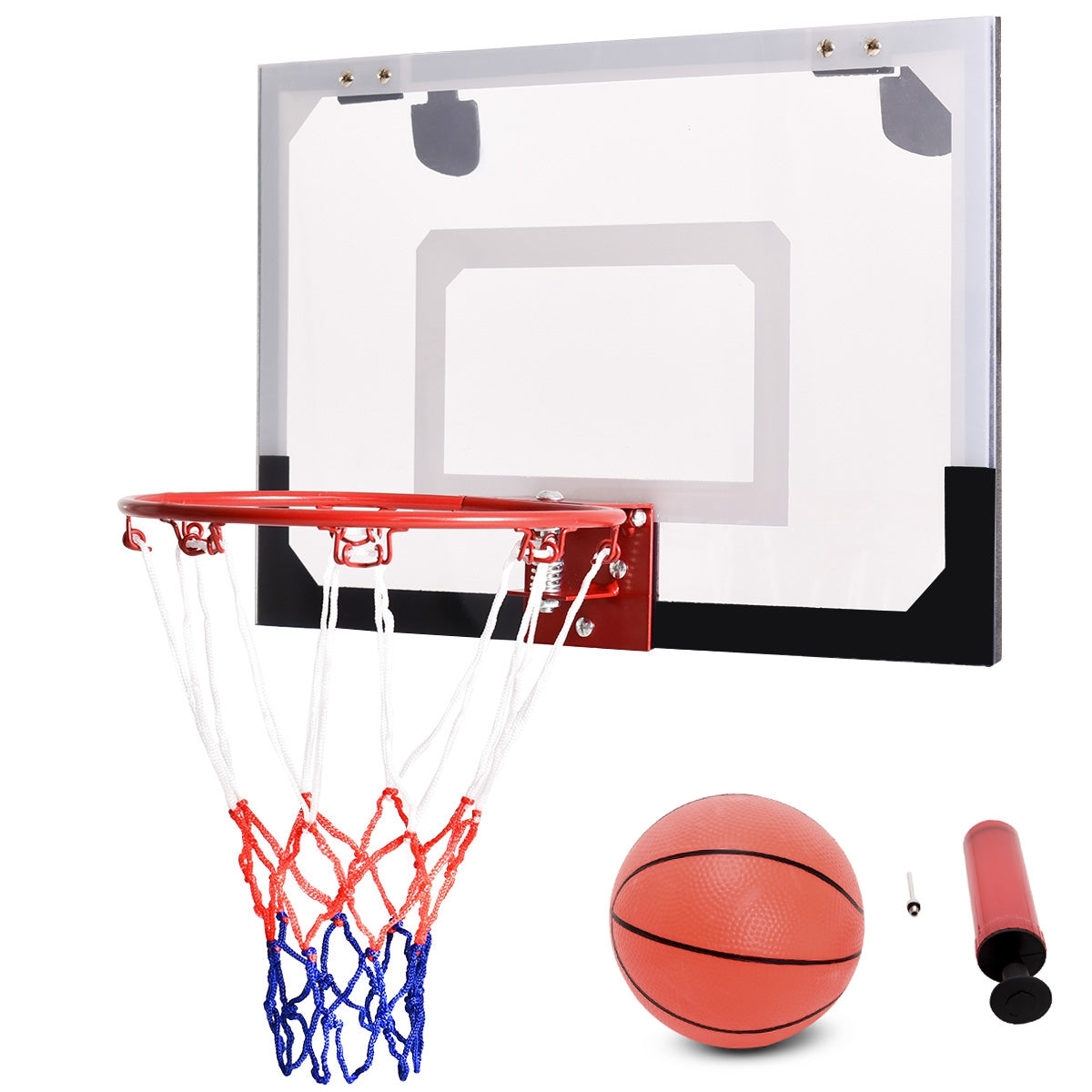 Cesta de Basquetebol de Parede com Bola e Bomba - Jogo para Crianças 45x30cm