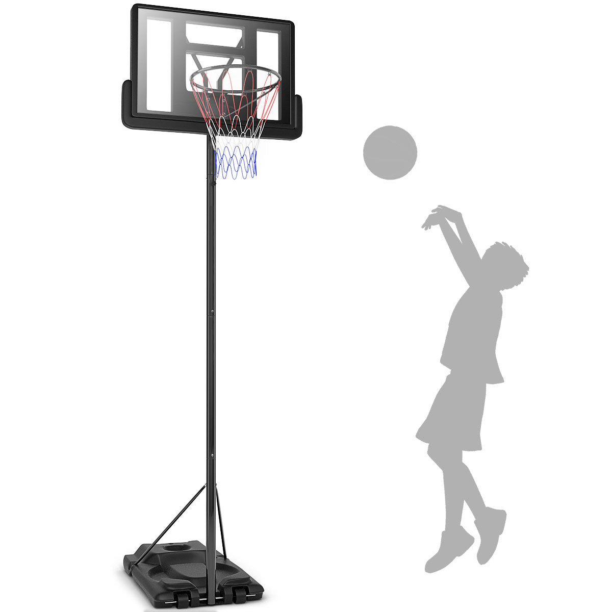 Aro de Basquetebol Móvel com Rodas – 260-305 cm – Preto – Aço e PE