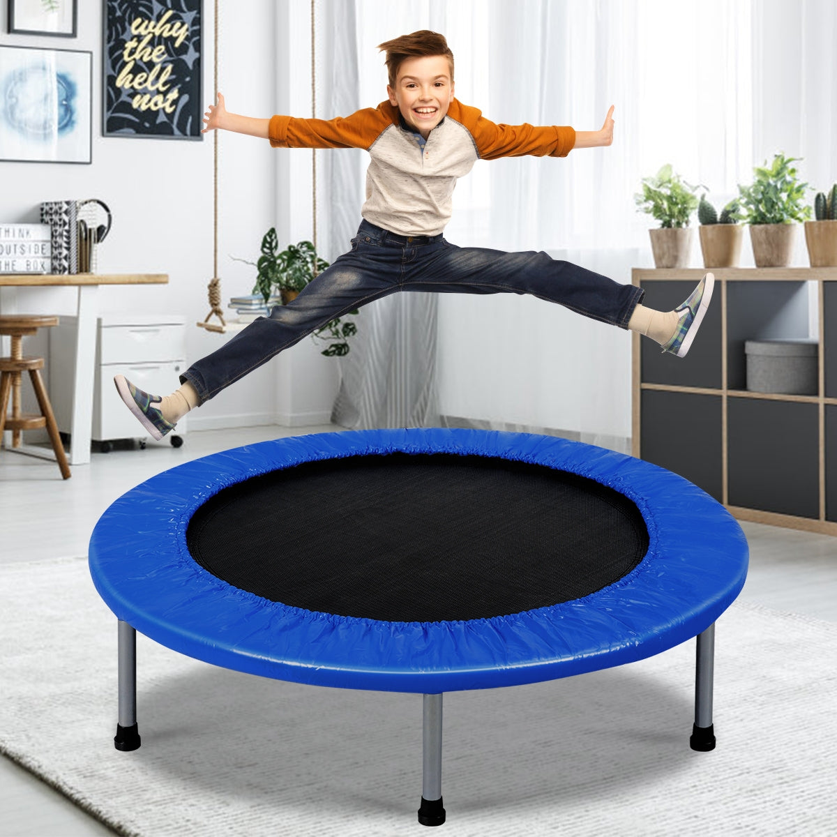 Cama Elástica Dobrável com Almofadas Elásticas e Molas para Cardio Equilíbrio Força Azul Escuro 97 x 97 x 22,5 cm