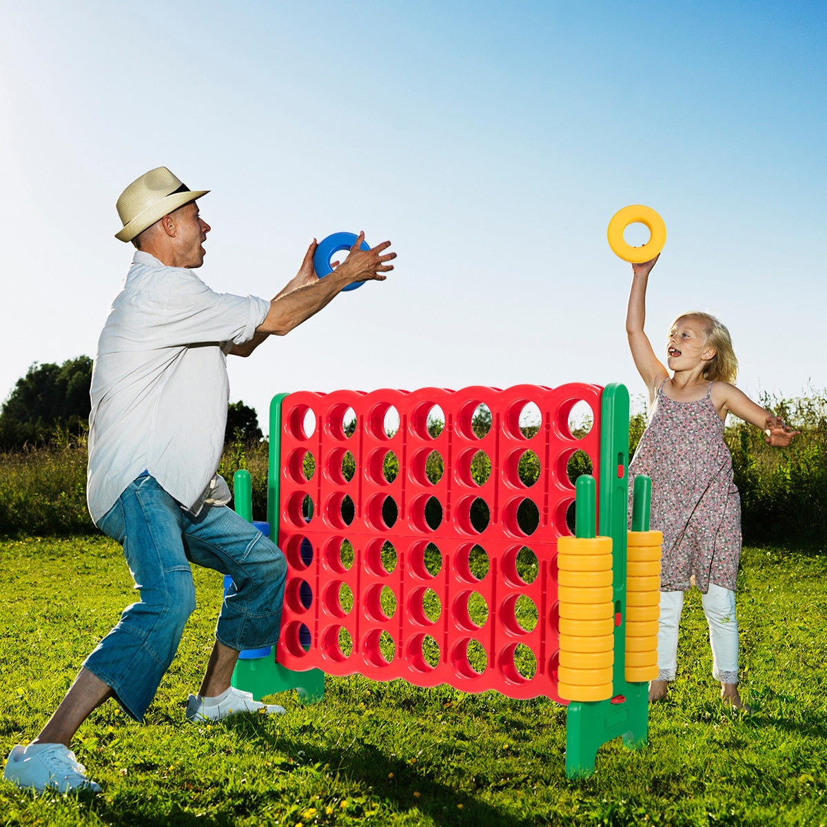 Jogo 4 em Linha Gigante para Crianças e Adultos, Interior e Exterior, Verde, 120 x 42 x 104 cm