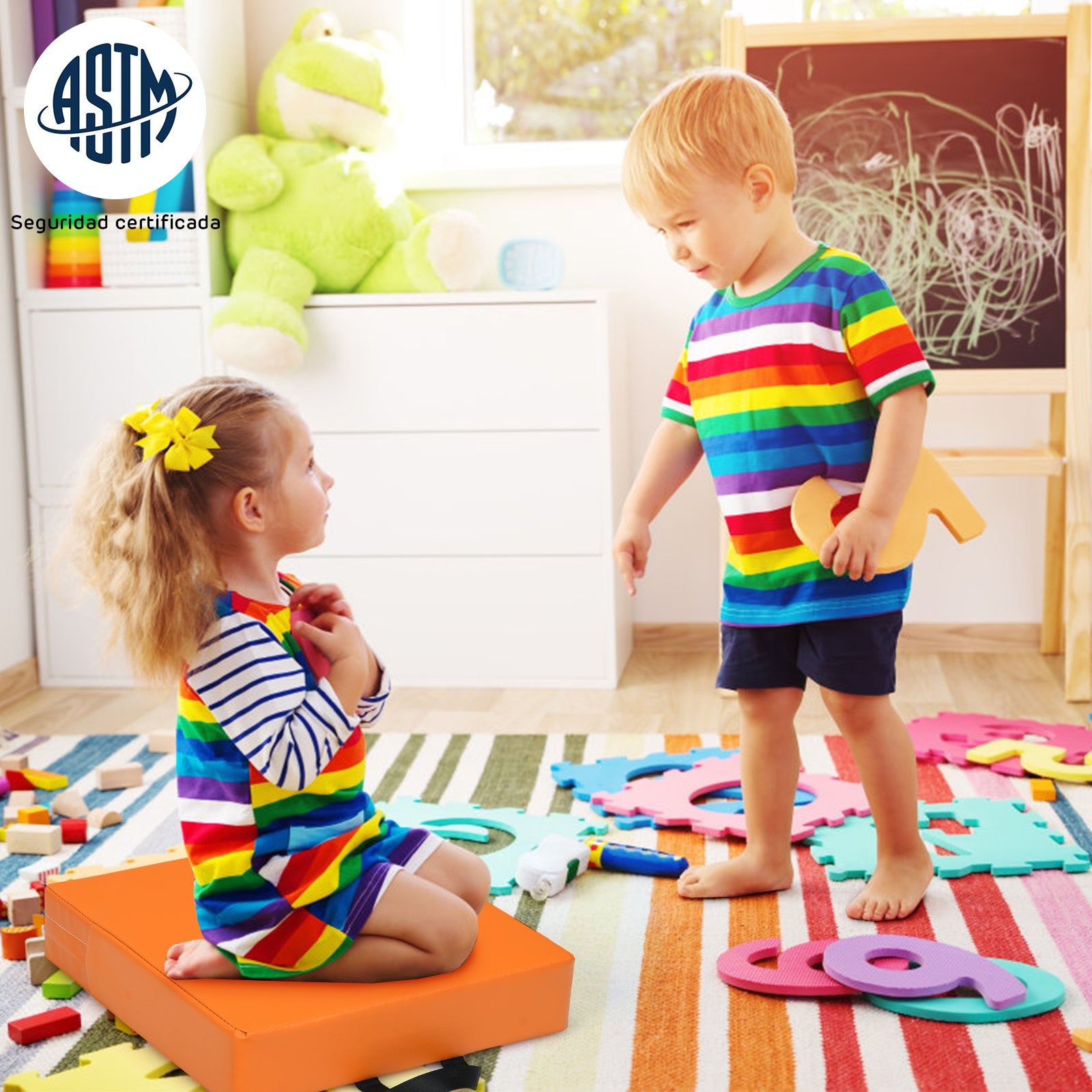 Conjunto de 6 Almofadas Quadradas Impermeáveis para Crianças com Pega Ergonómica para Exercitar as Habilidades Cognitivas