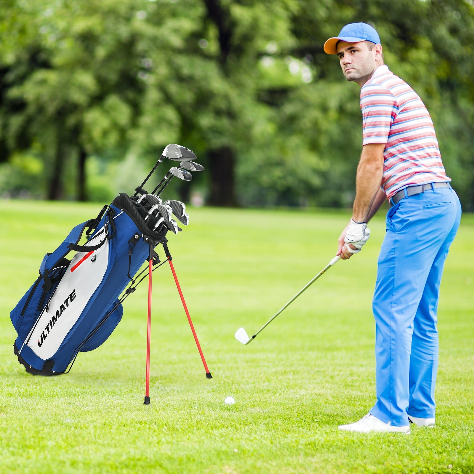 Conjunto com 9 tacos de golfe/Madeira de Fairway/Híbrido/Ferro 6 7 8 9 e Bolsa de Transporte para Homens Presente Perfeito para Golfistas Azul