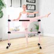 Barra Dupla para Ballet Portátil com Altura Regulável para Meninas Adultas Fitness Dança Alongar Músculos Rosa 124,5 x 71 x 120 cm