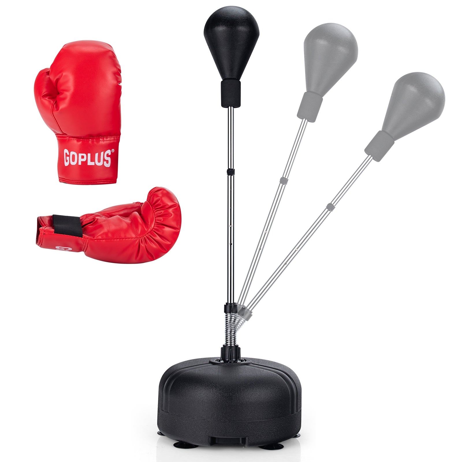 Saco de Boxe com Suporte para Bola de Boxe Vertical com Ventosas Luvas Ajustáveis em Altura para Adultos e Crianças em Casa ou no Ginásio Preto