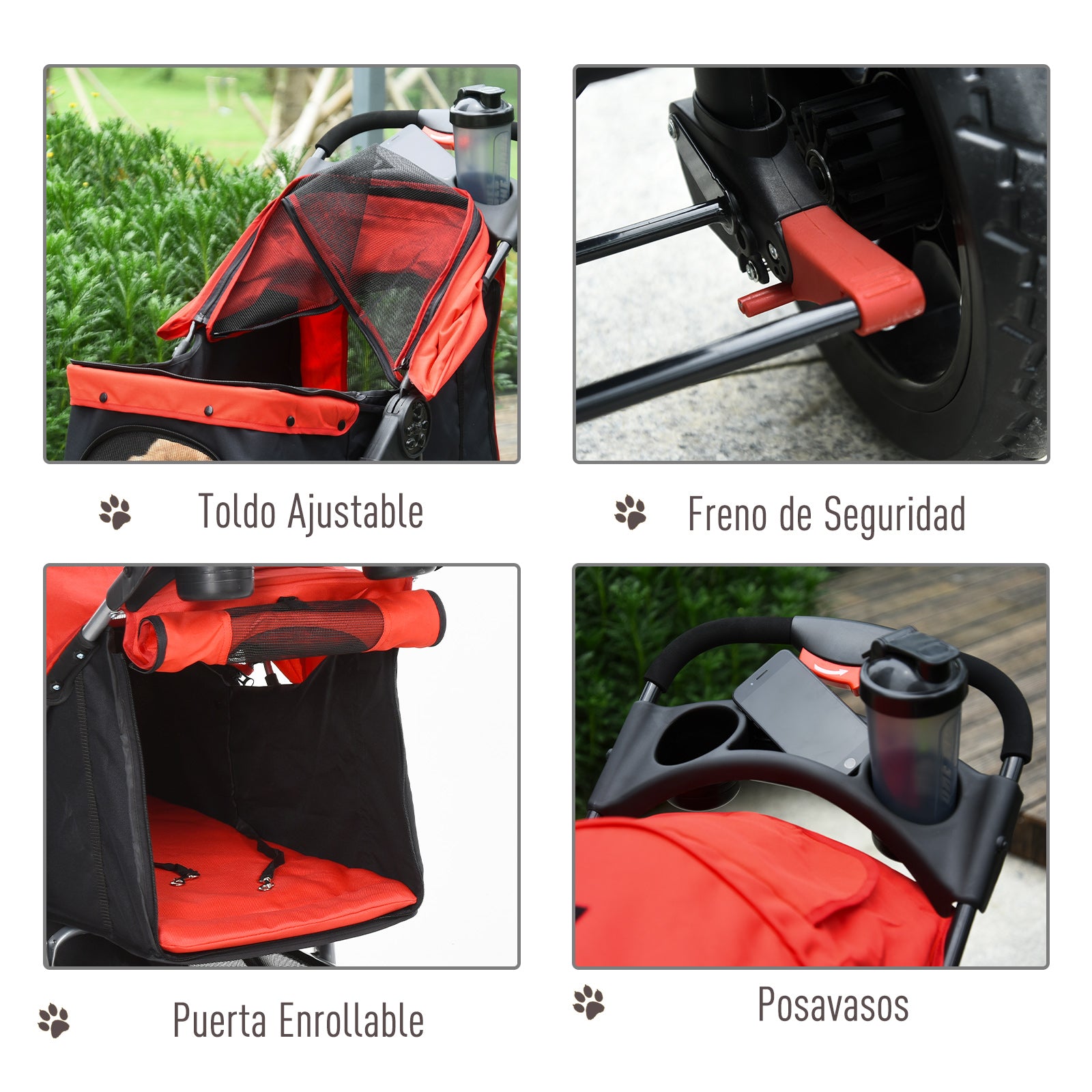 Carrinho para Animais de Estimação Dobrável com 3 Rodas e Cesto de Armazenamento 109,5x54,5x106,5 cm - Vermelho