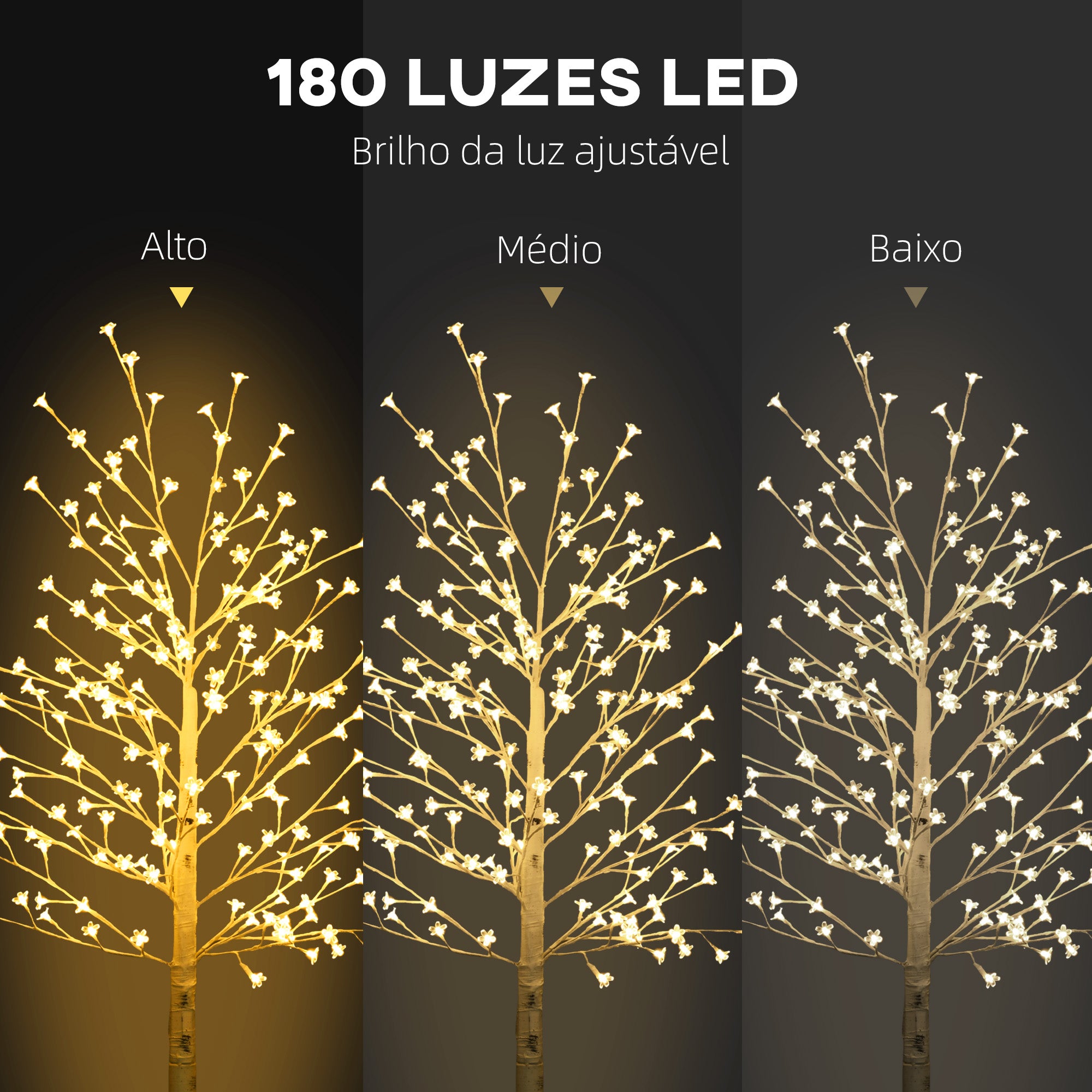 Árvore Cerejeira Branca com 180 Luzes LED - 21.5x21.5x180 cm