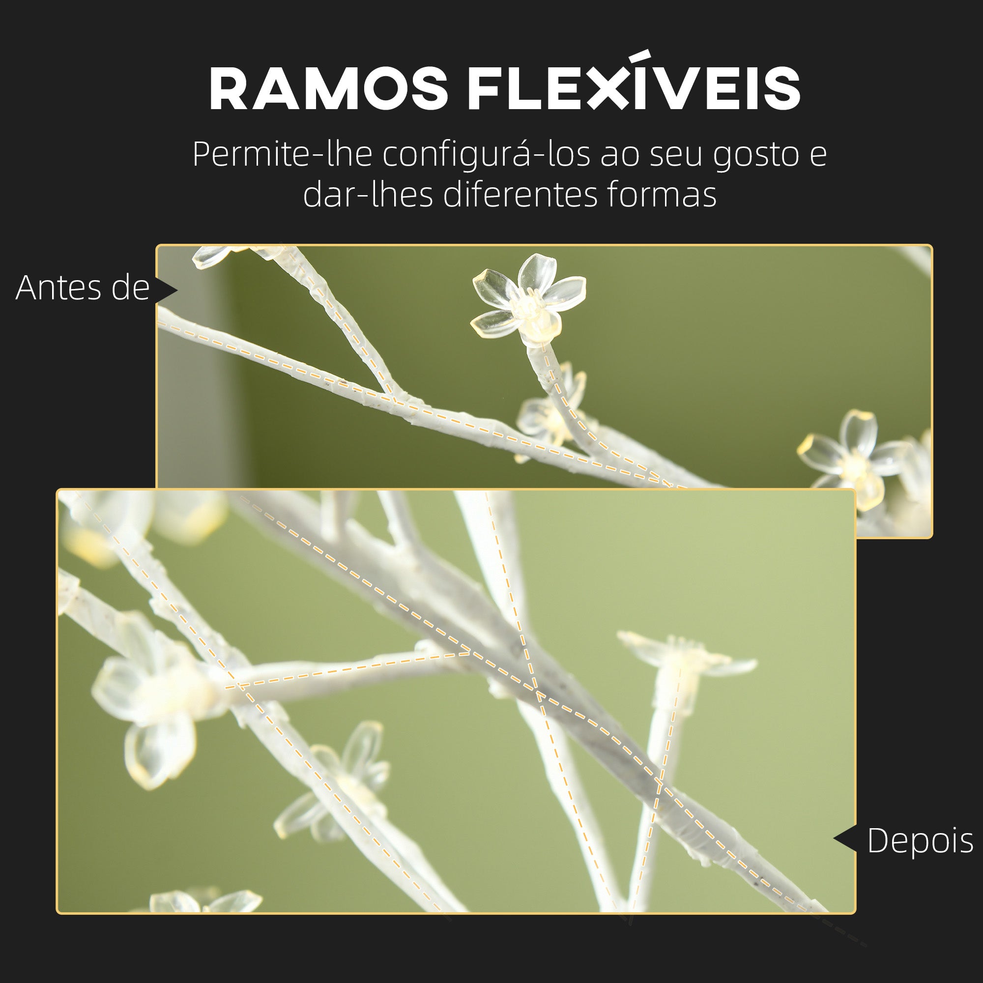 Árvore Cerejeira Branca com 180 Luzes LED - 21.5x21.5x180 cm