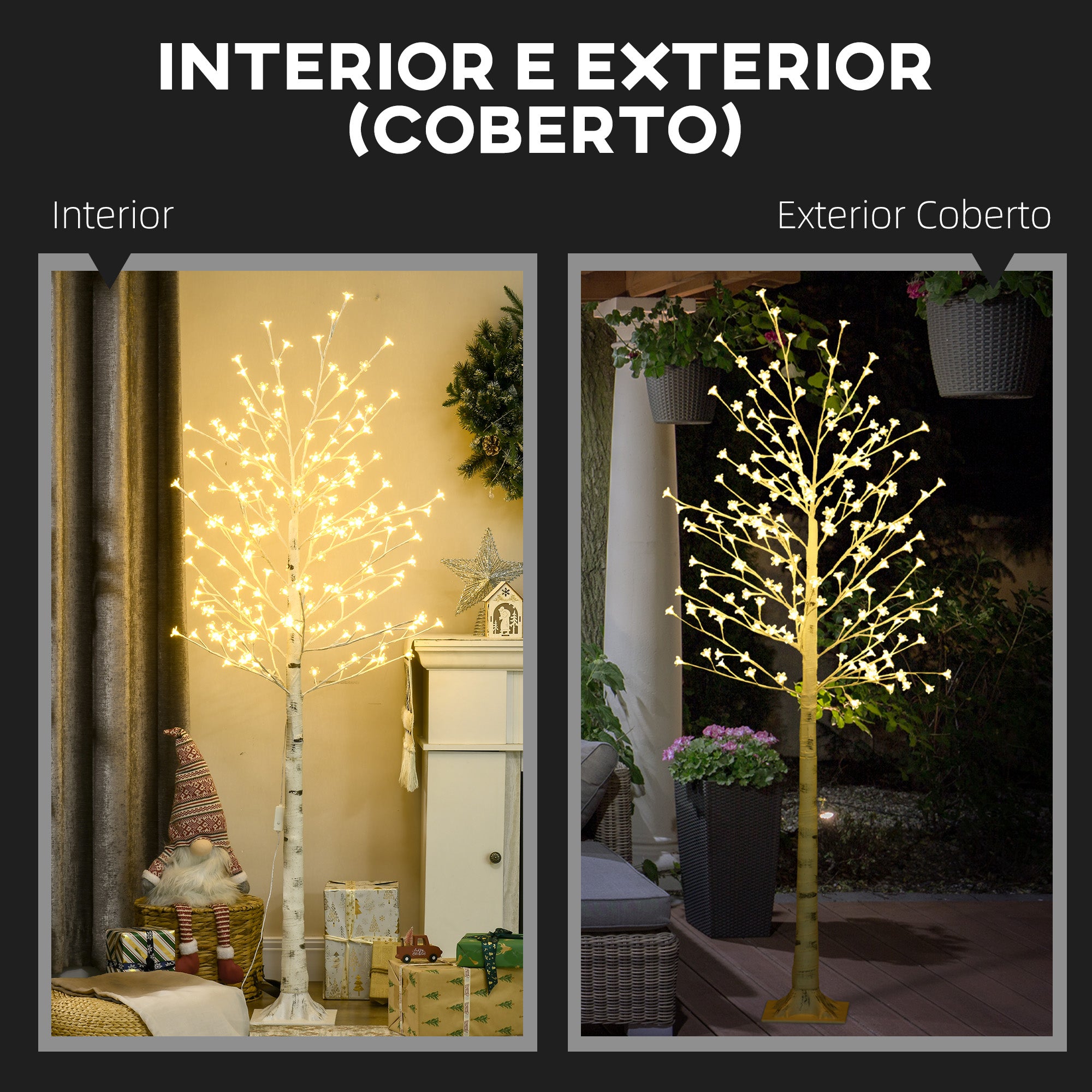 Árvore Cerejeira Branca com 180 Luzes LED - 21.5x21.5x180 cm