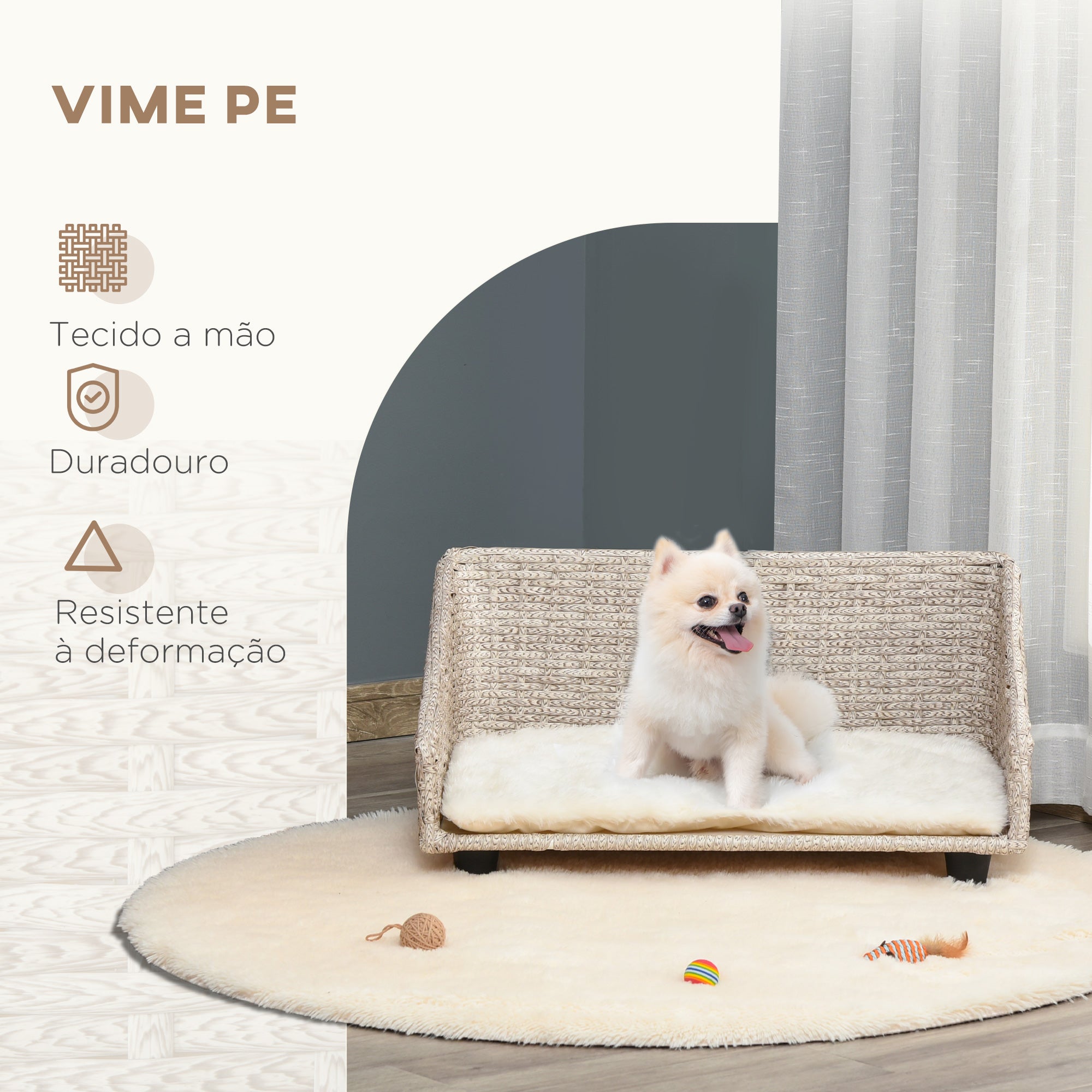 Sofá Cama de Vime para Animais de Estimação 70,5x40x37,5cm Bege