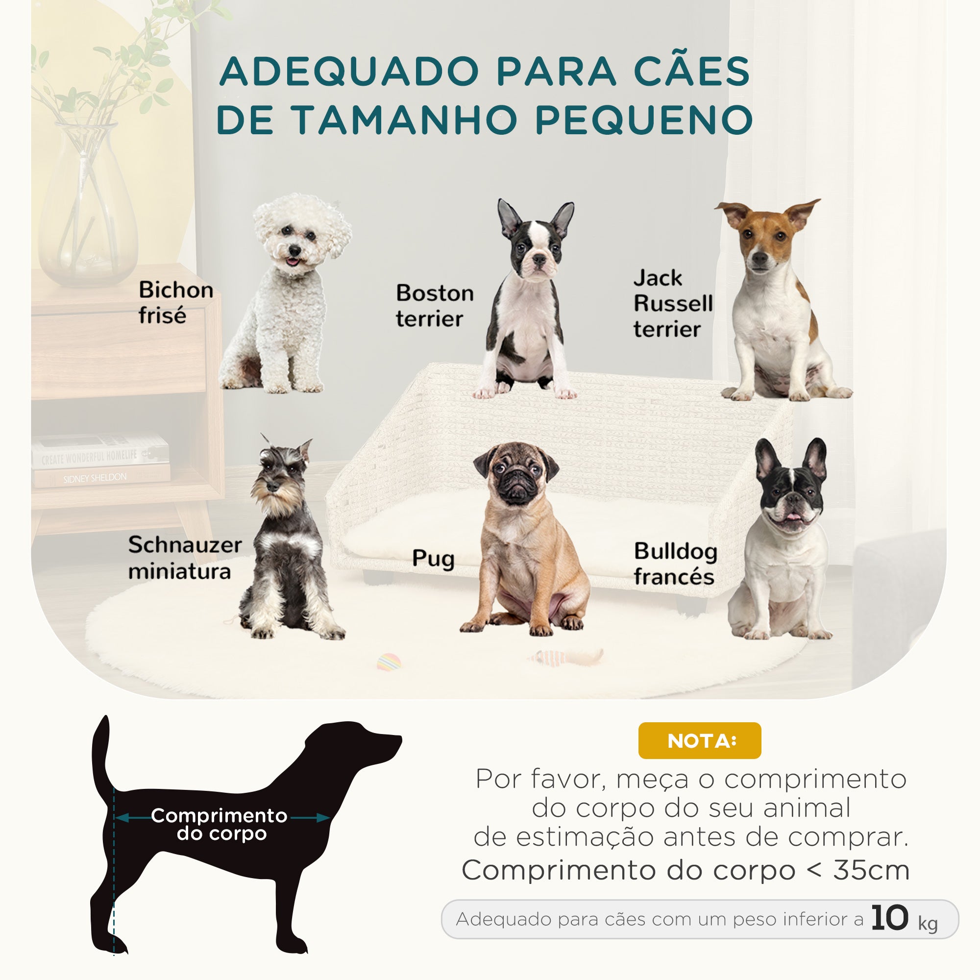 Sofá Cama de Vime para Animais de Estimação 70,5x40x37,5cm Bege