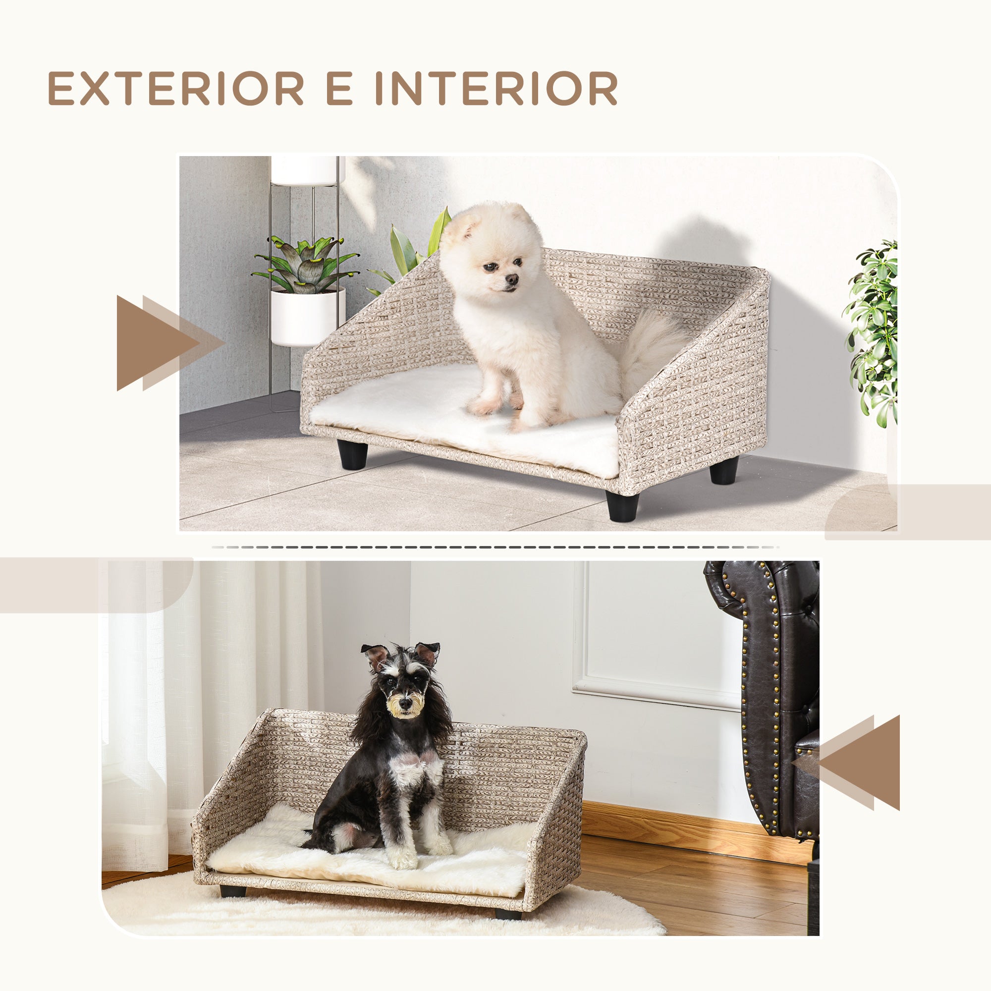 Sofá Cama de Vime para Animais de Estimação 70,5x40x37,5cm Bege