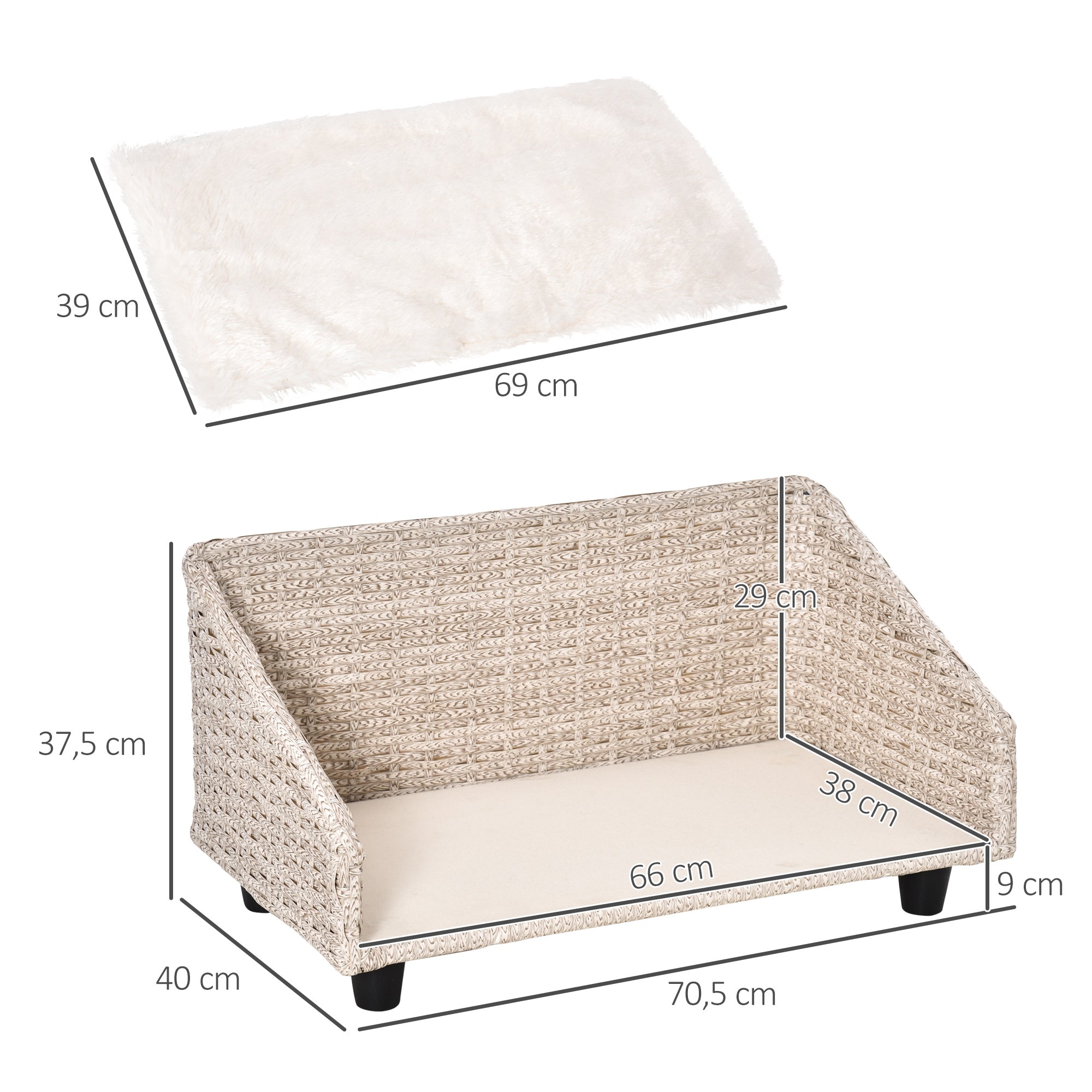 Sofá Cama de Vime para Animais de Estimação 70,5x40x37,5cm Bege
