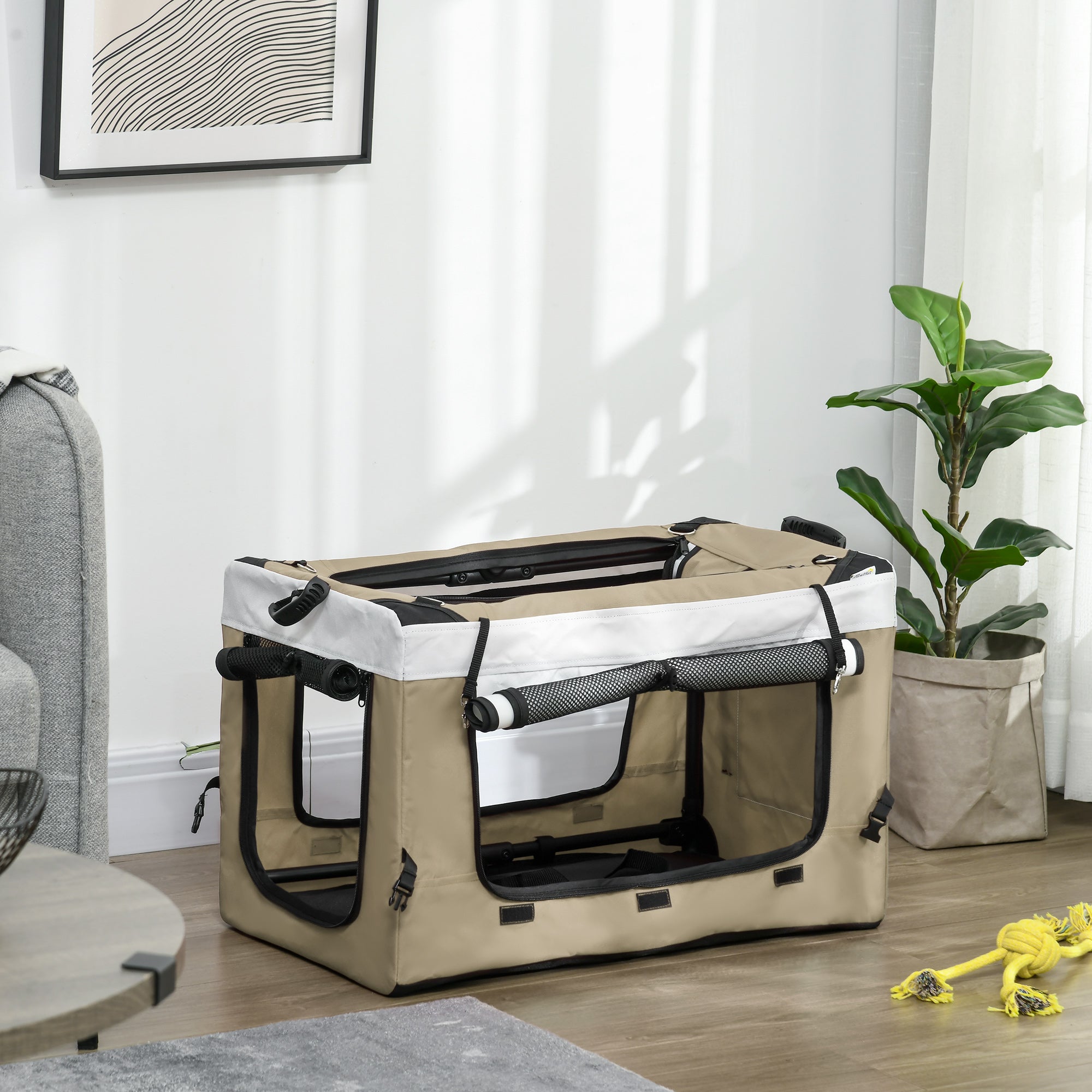 Carrinho para Animais de Estimação Dobrável Cáqui 81x58x97,5 cm