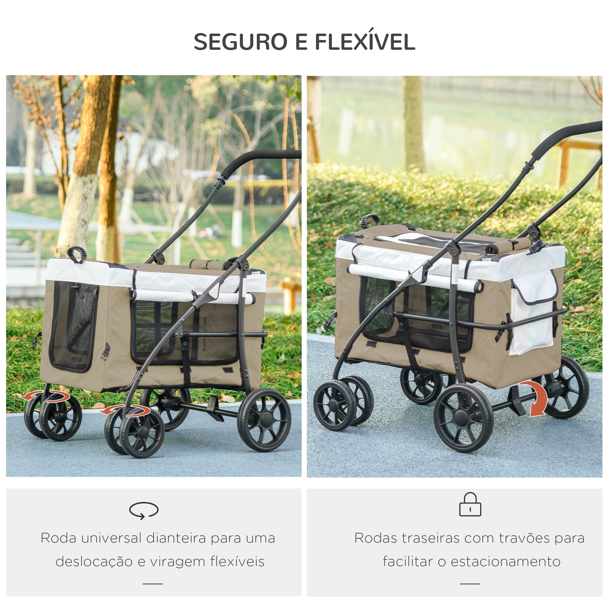 Carrinho para Animais de Estimação Dobrável Cáqui 81x58x97,5 cm