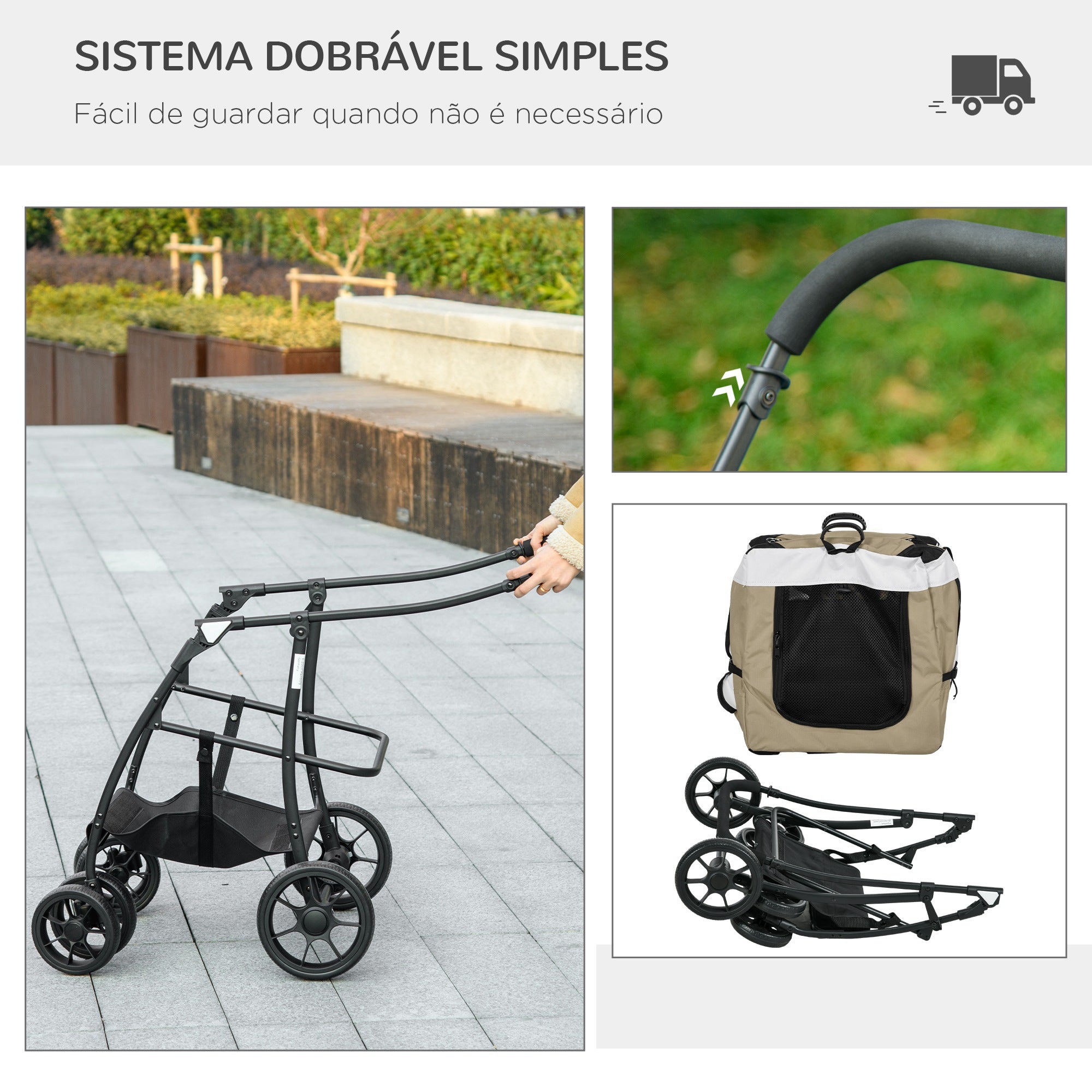 Carrinho para Animais de Estimação Dobrável Cáqui 81x58x97,5 cm