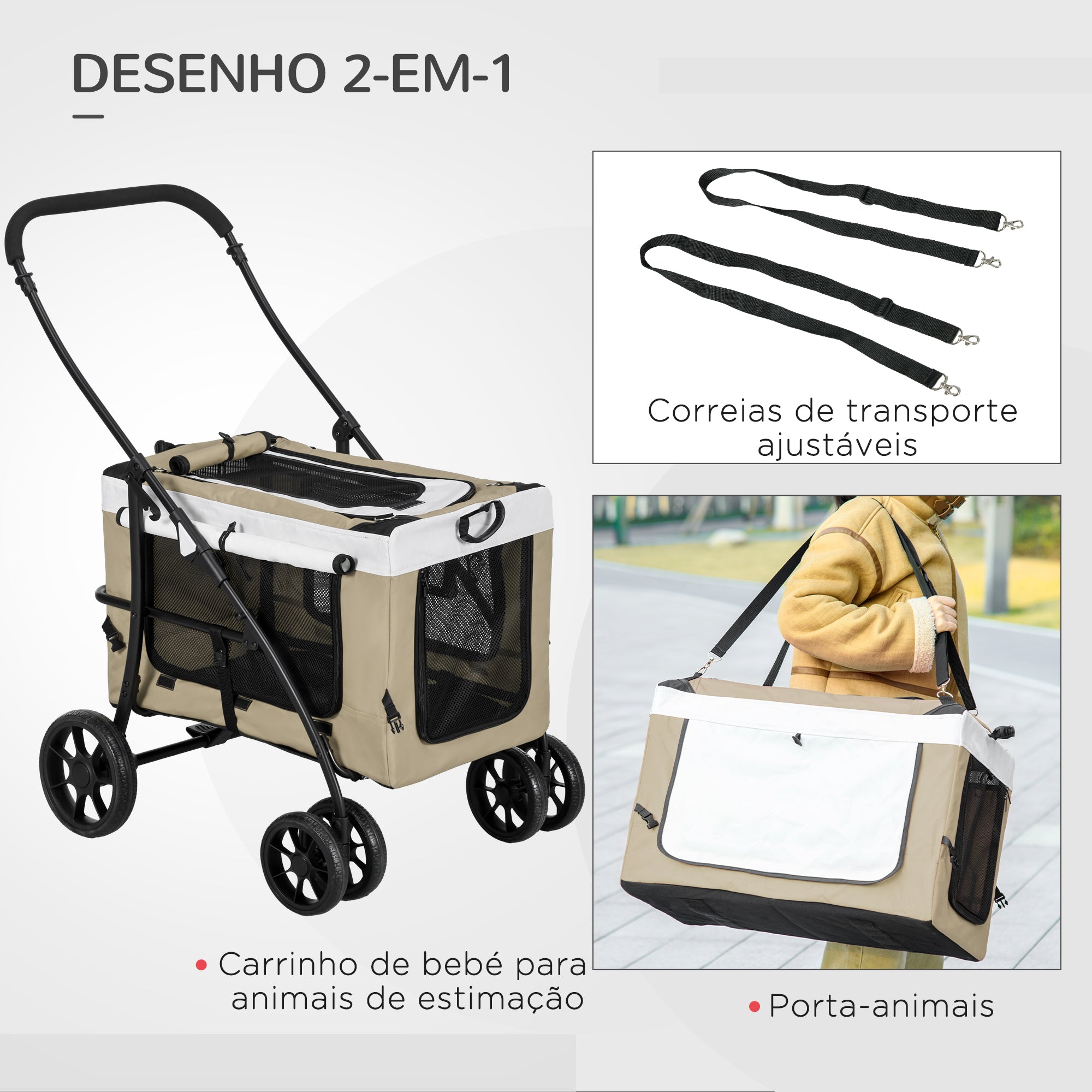 Carrinho para Animais de Estimação Dobrável Cáqui 81x58x97,5 cm