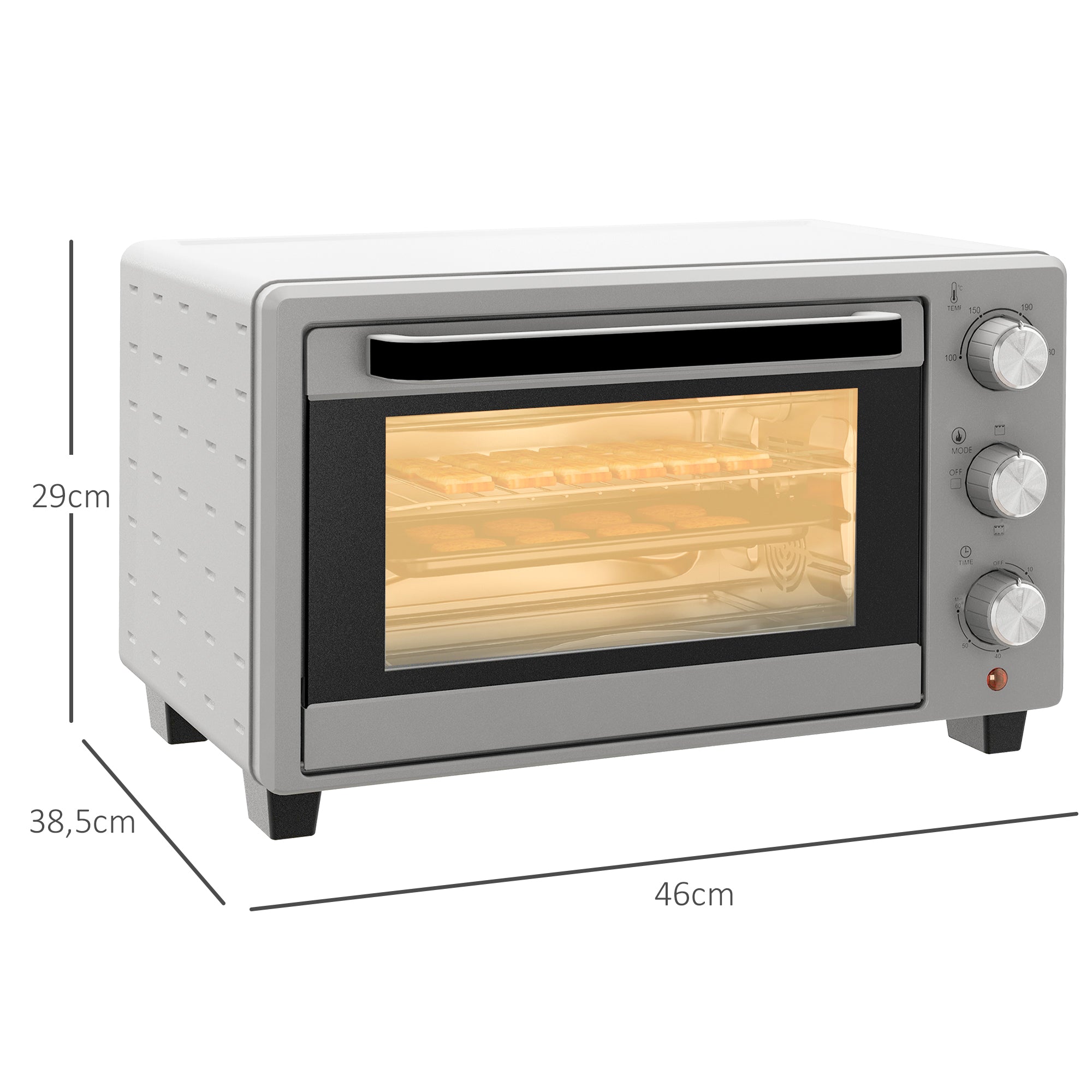 Mini Forno Elétrico – 21L – Prata – Metal, aço inoxidável, vidro temperado