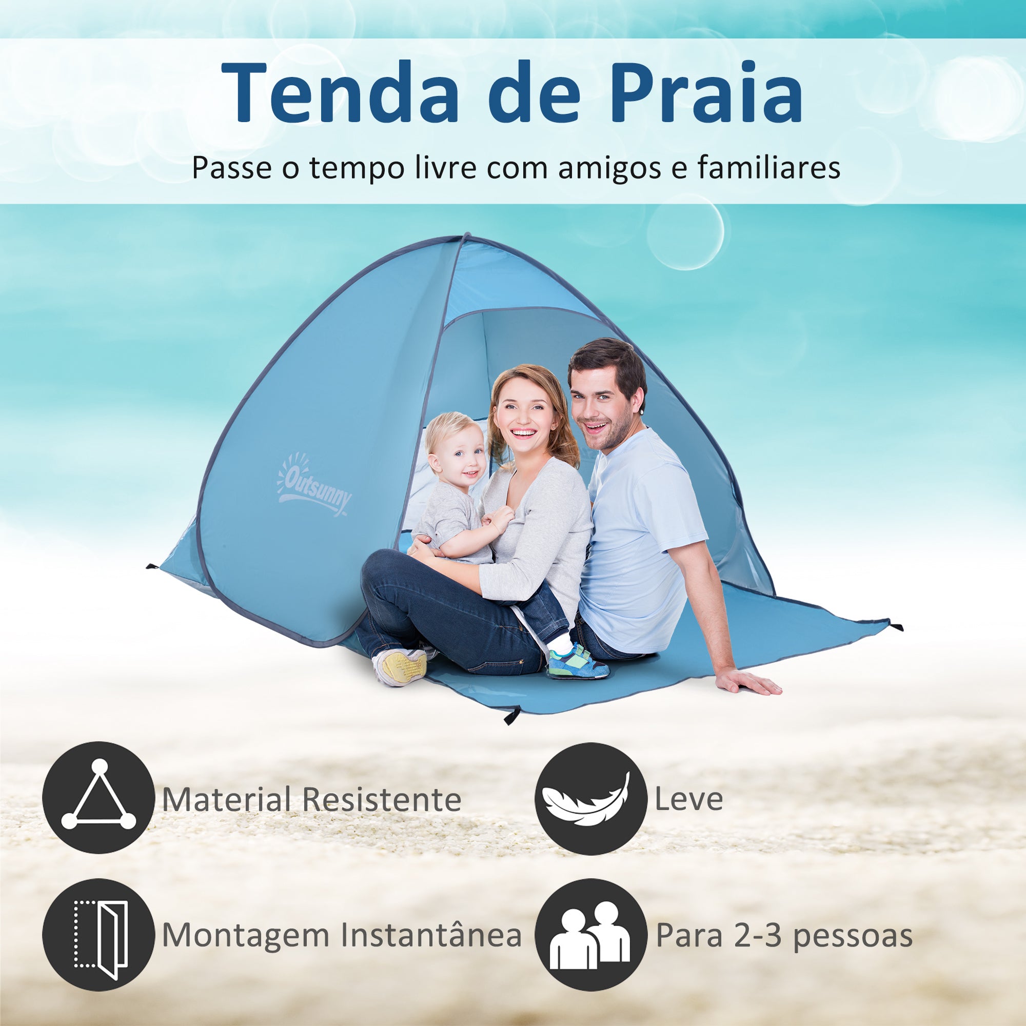 Tenda Pop-up Portátil Azul 200x150x115cm Proteção UV