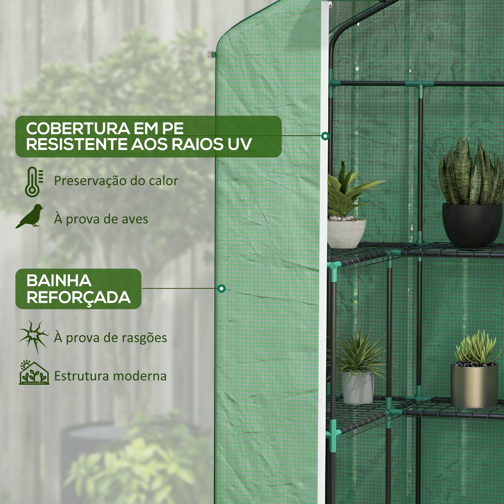 Estufa de Jardim – 140x73x190 cm – Verde – Aço e PE