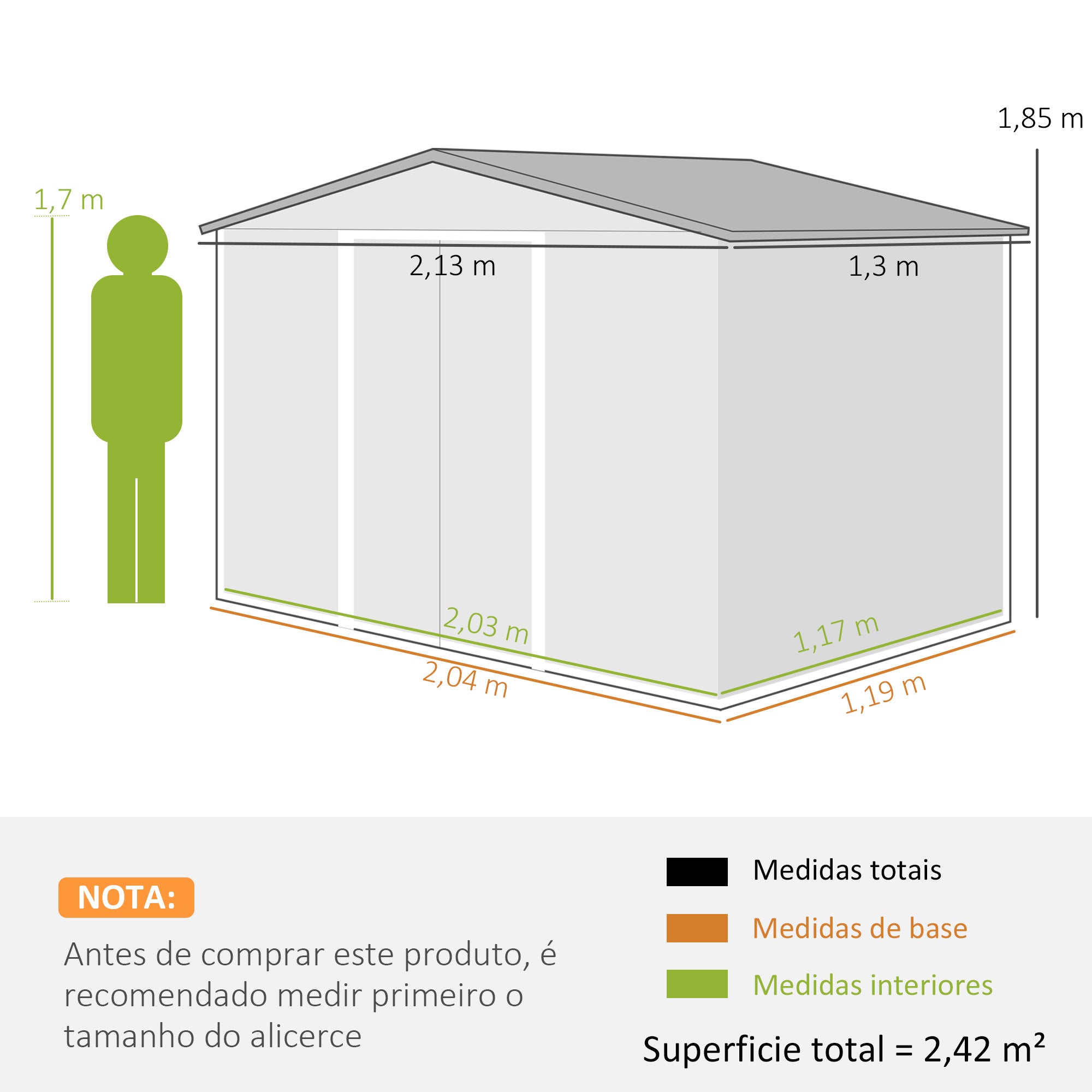 Abrigo de Jardim Metálico 213x130x185 cm - Cor Cinza Escuro