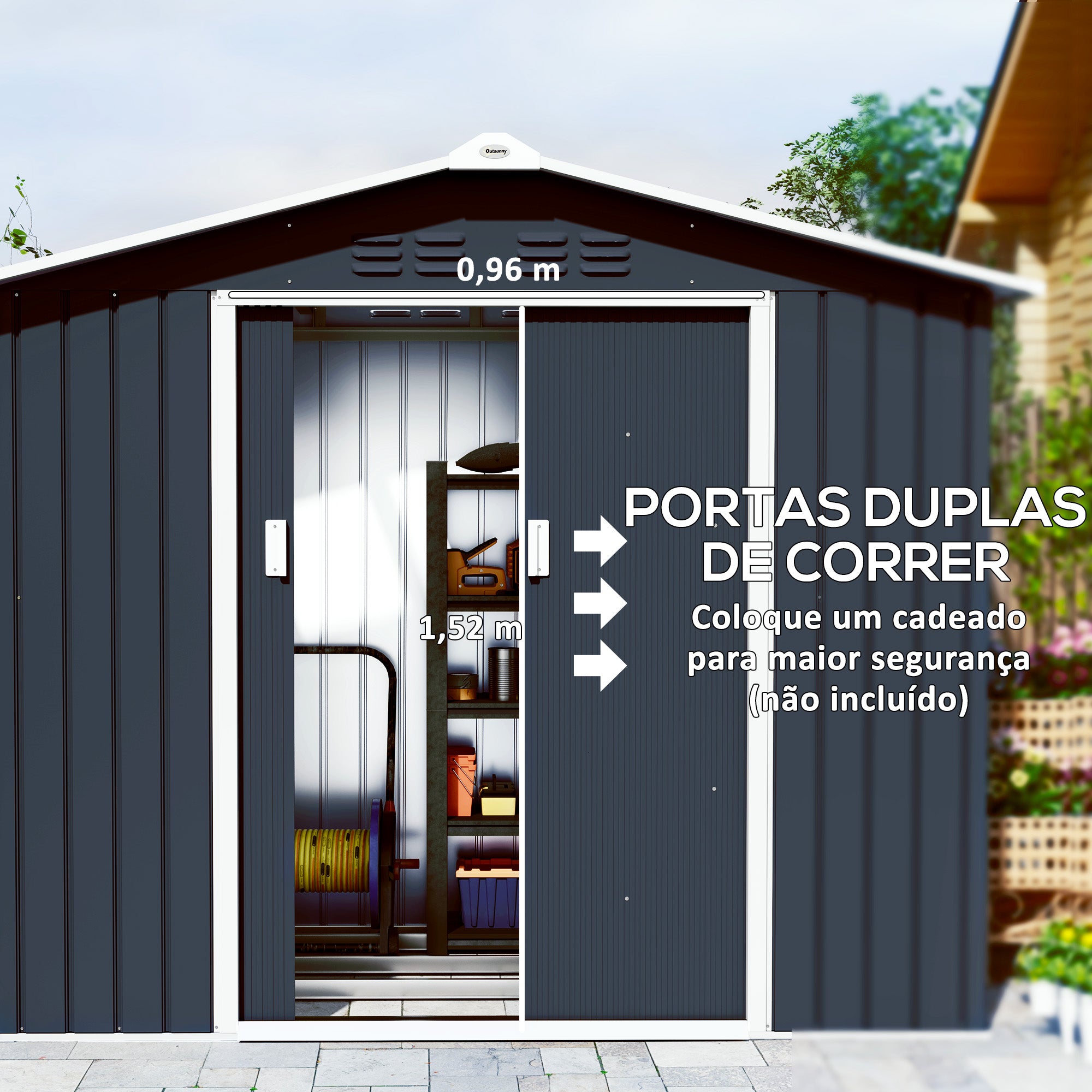 Abrigo de Jardim Metálico 213x130x185 cm - Cor Cinza Escuro