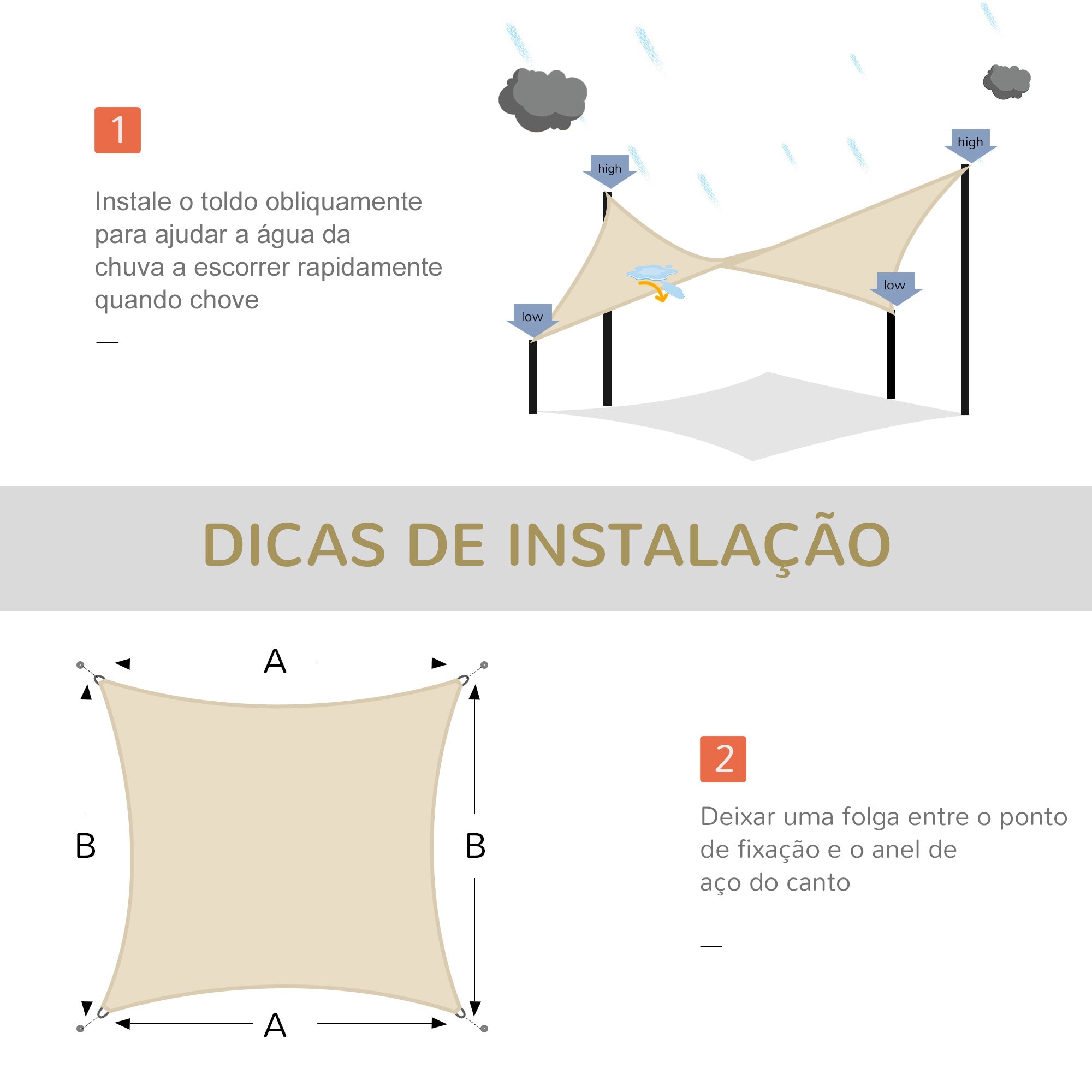 Toldo Vela de Sombra Retangular 400x600 cm Creme Branco