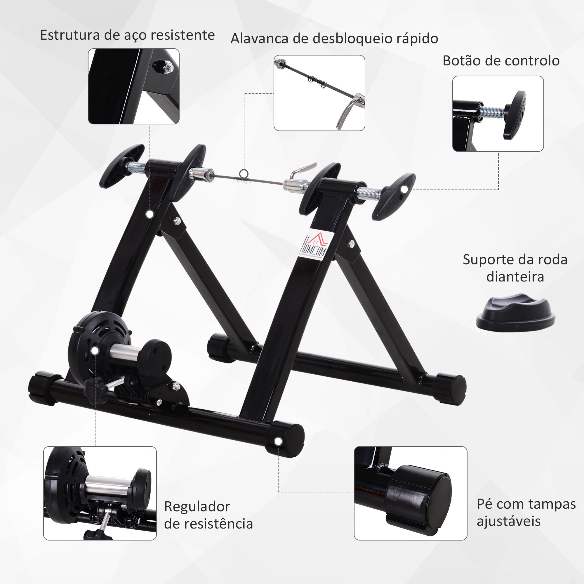 Rolo de Bicicleta para Treinamento Dobrável com Resistência Magnética 54,5x47,2x39,1cm Preto