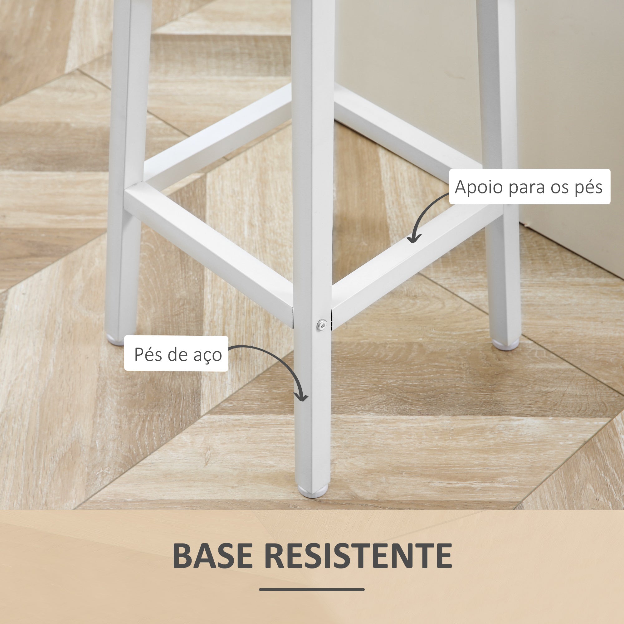 Conjunto de 2 Bancos Altos de Cozinha 32,5x32,5x65cm Branco e Madeira