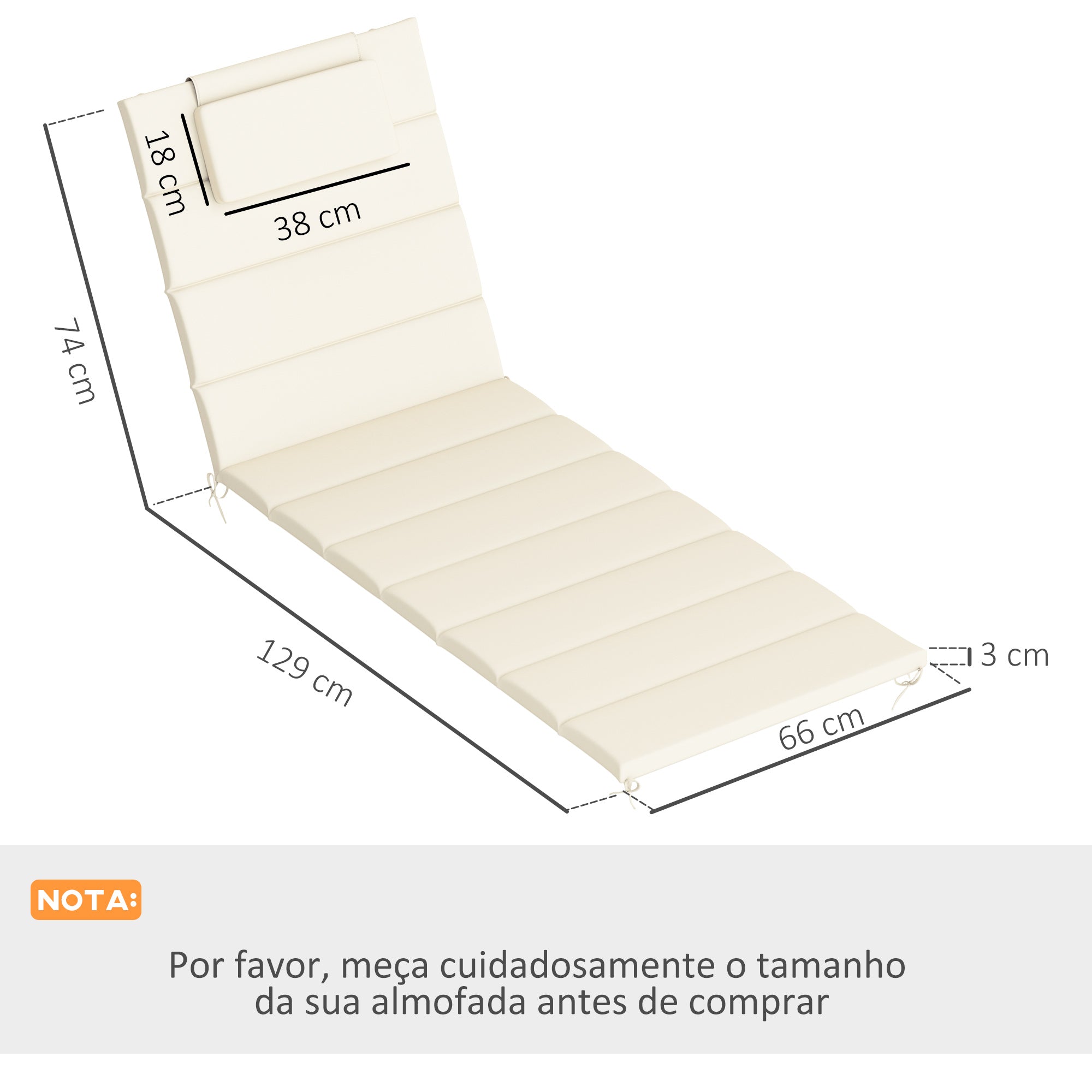 Almofadas para Espreguiçadeira 203x66x3 cm - Cor Creme Branco