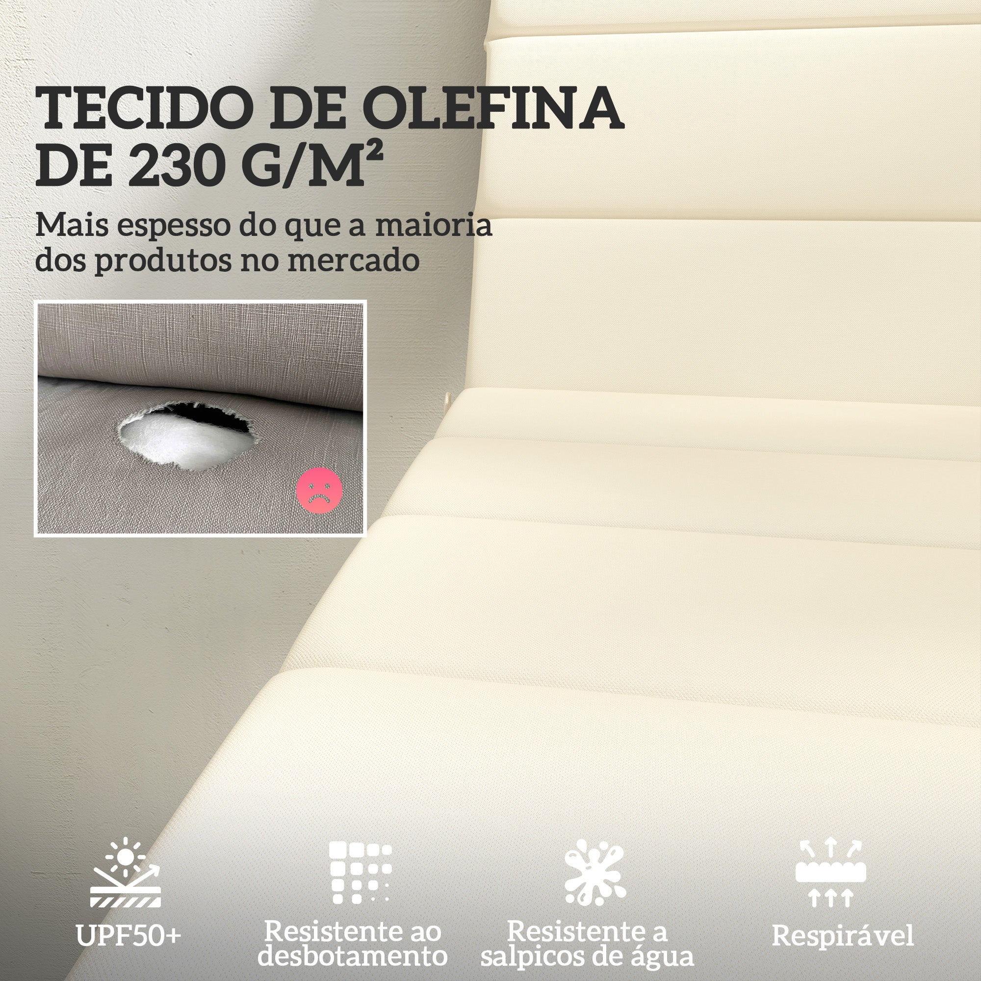 Almofadas para Espreguiçadeira 203x66x3 cm - Cor Creme Branco