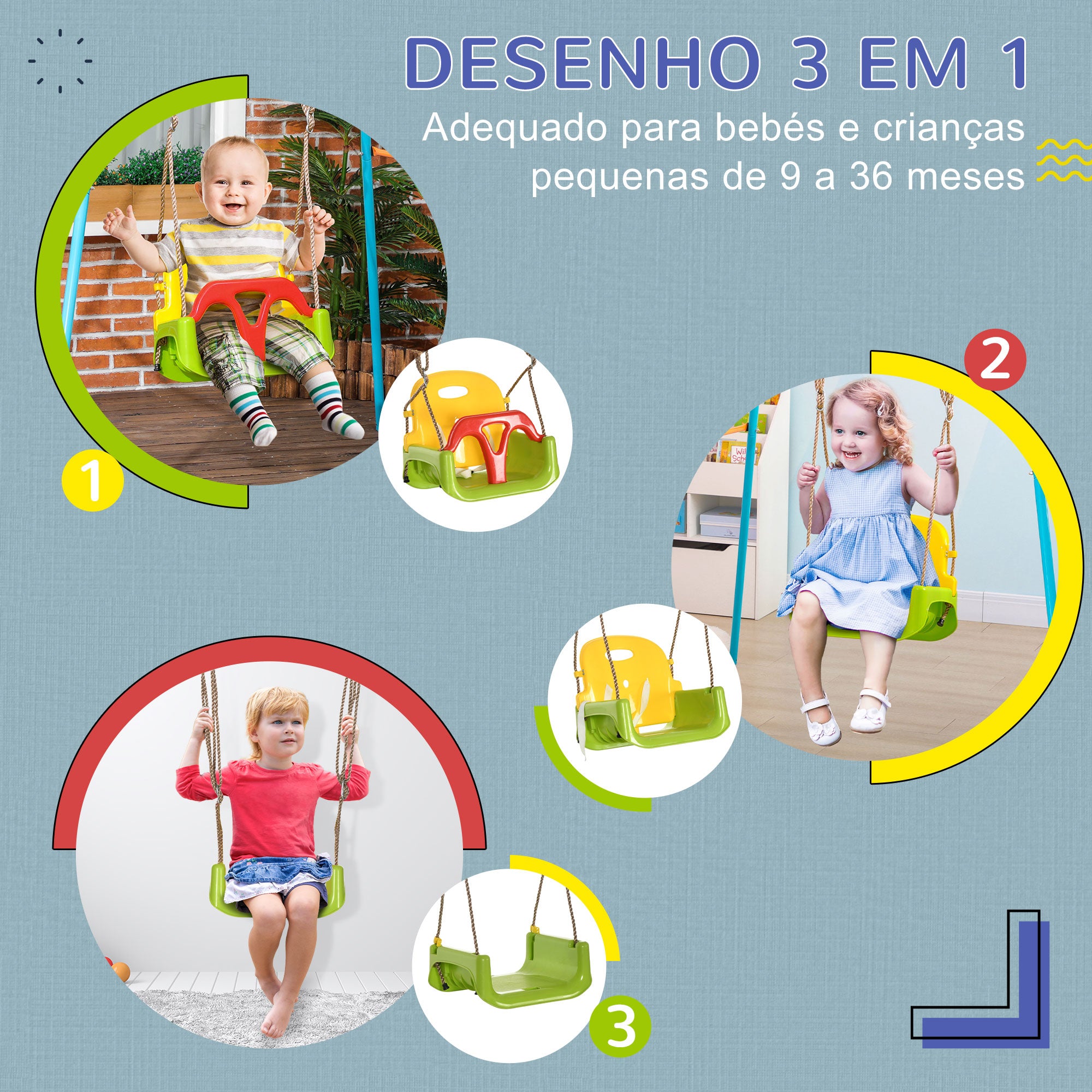 Baloiço Infantil Multicor 42x33x120-180 cm - Diversão e Segurança Garantidas