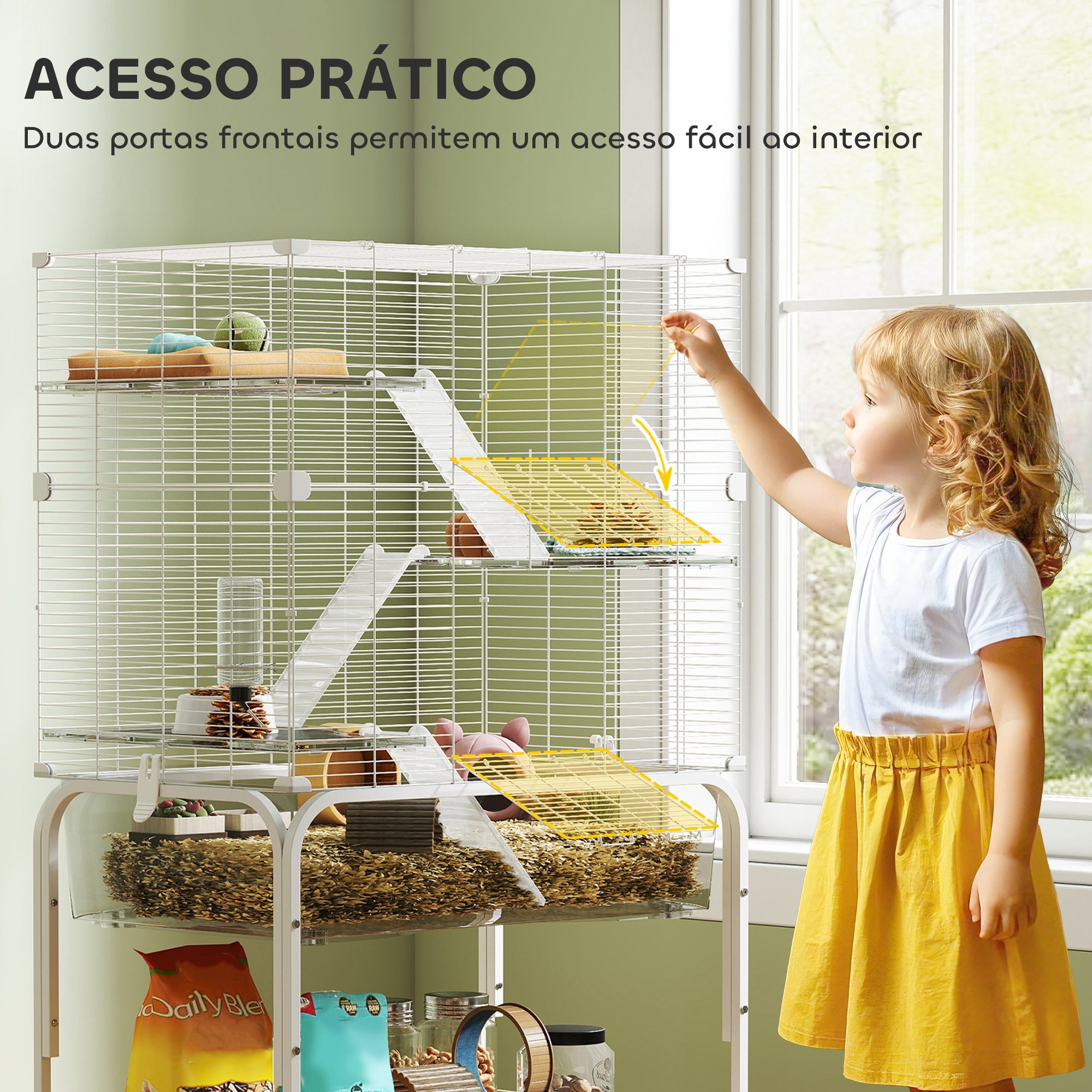 Gaiola para Pequenos Animais – 73x47x123 cm – Branco – Aço, PET e PS