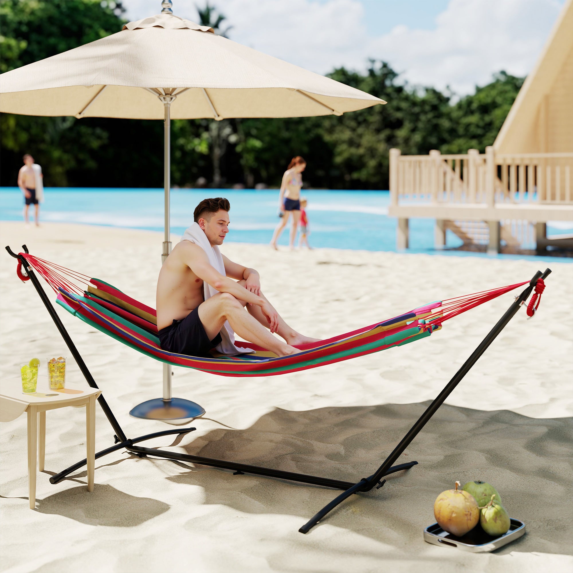 Cama Rede com Suporte 310x117 cm Multicor