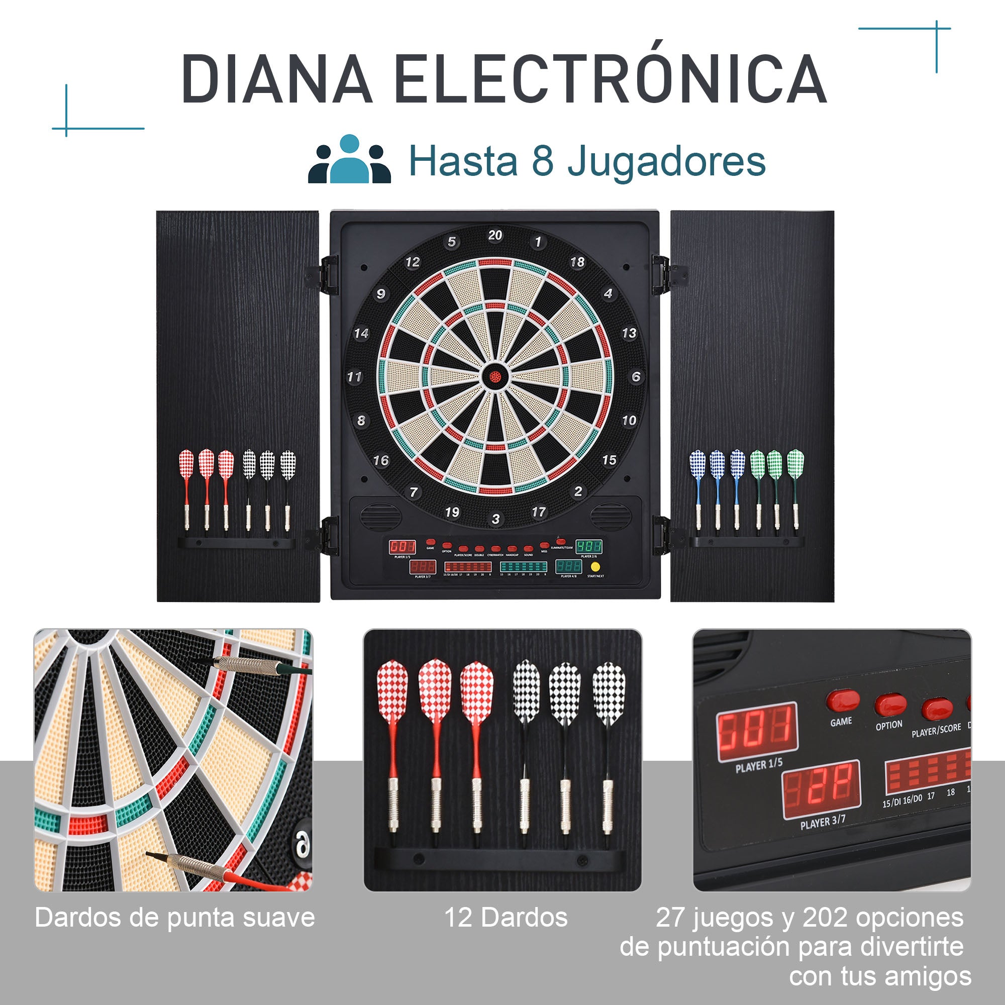 Alvo Eletrônico Digital para 8 Jogadores 51x6,5x57 cm Branco e Preto