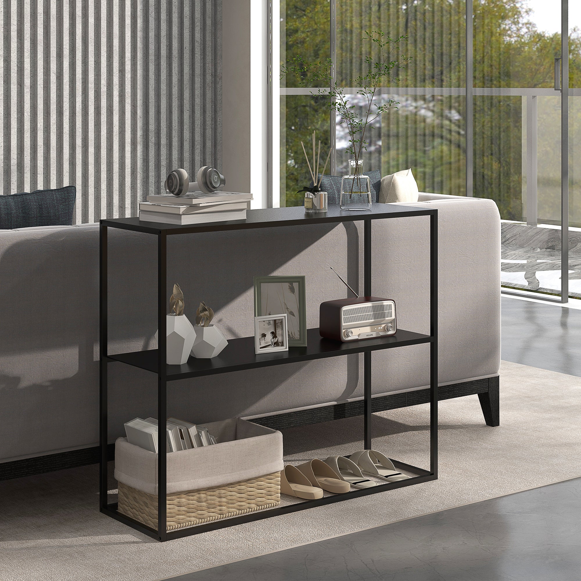Mesa Consola Estilo Industrial 90x30x75 cm Cor Preto