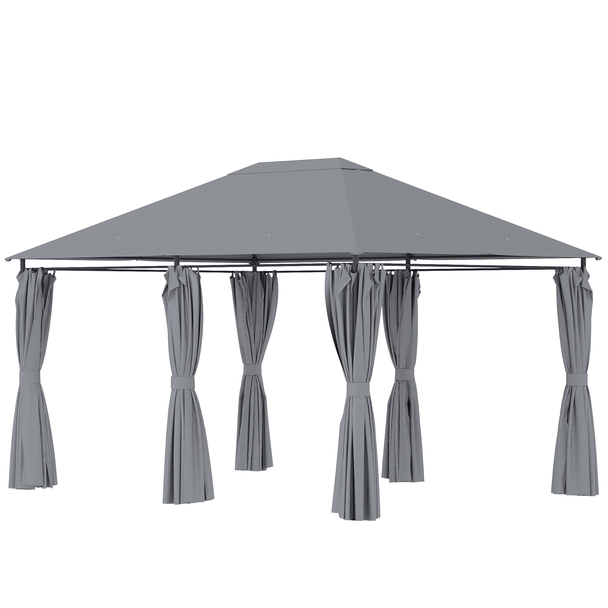 Pérgola de Jardim Cinza 398x300x272 cm - Estrutura de Aço e Cortinas Amovíveis