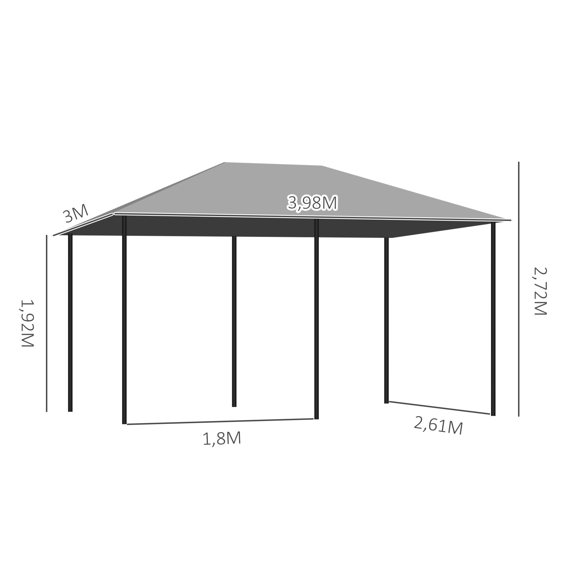 Pérgola de Jardim Cinza 398x300x272 cm - Estrutura de Aço e Cortinas Amovíveis