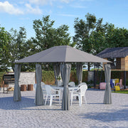 Pérgola de Jardim Cinza 398x300x272 cm - Estrutura de Aço e Cortinas Amovíveis