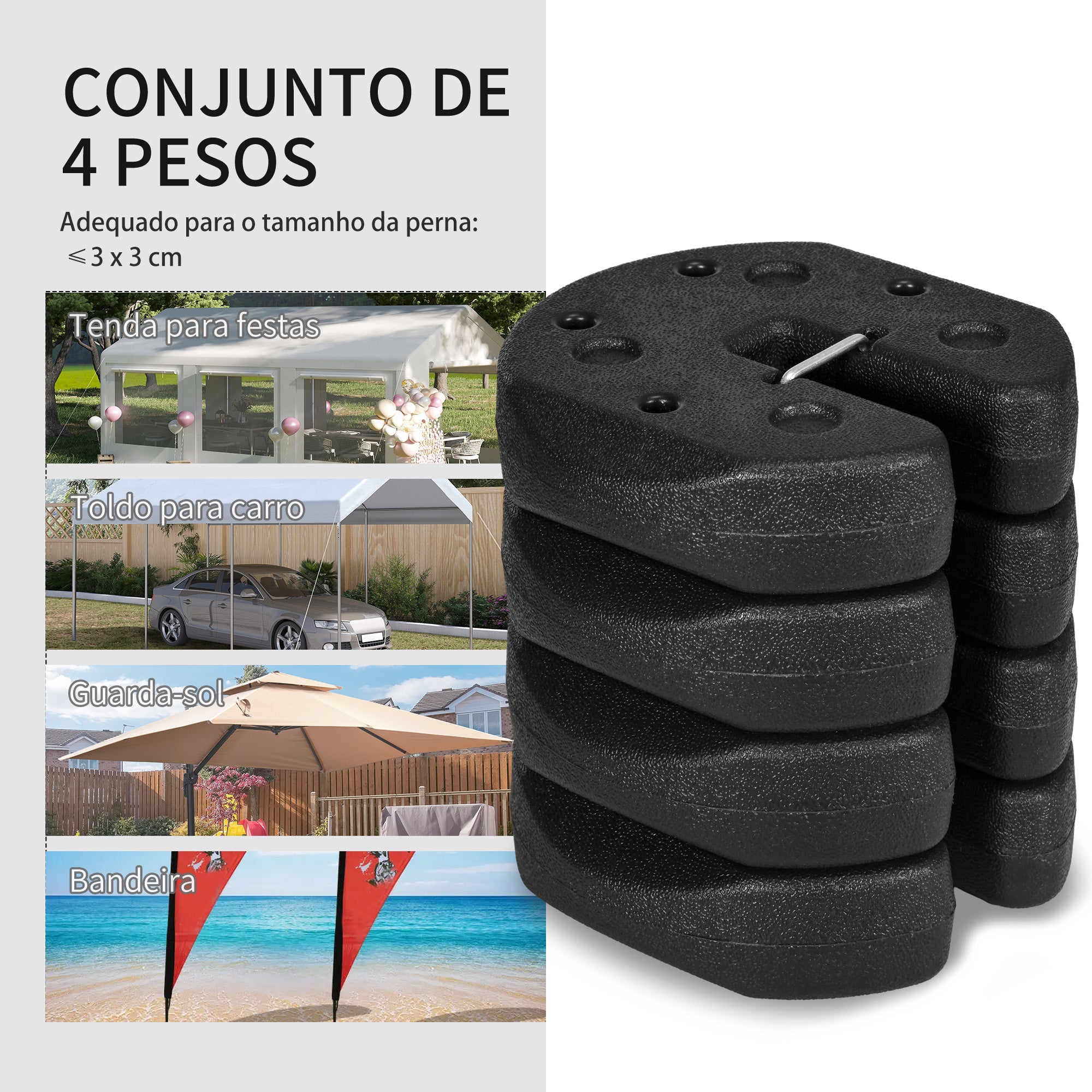 Conjunto de 4 Pesos para Tendas Dobráveis Ø22x5,5 cm - Cor Preto