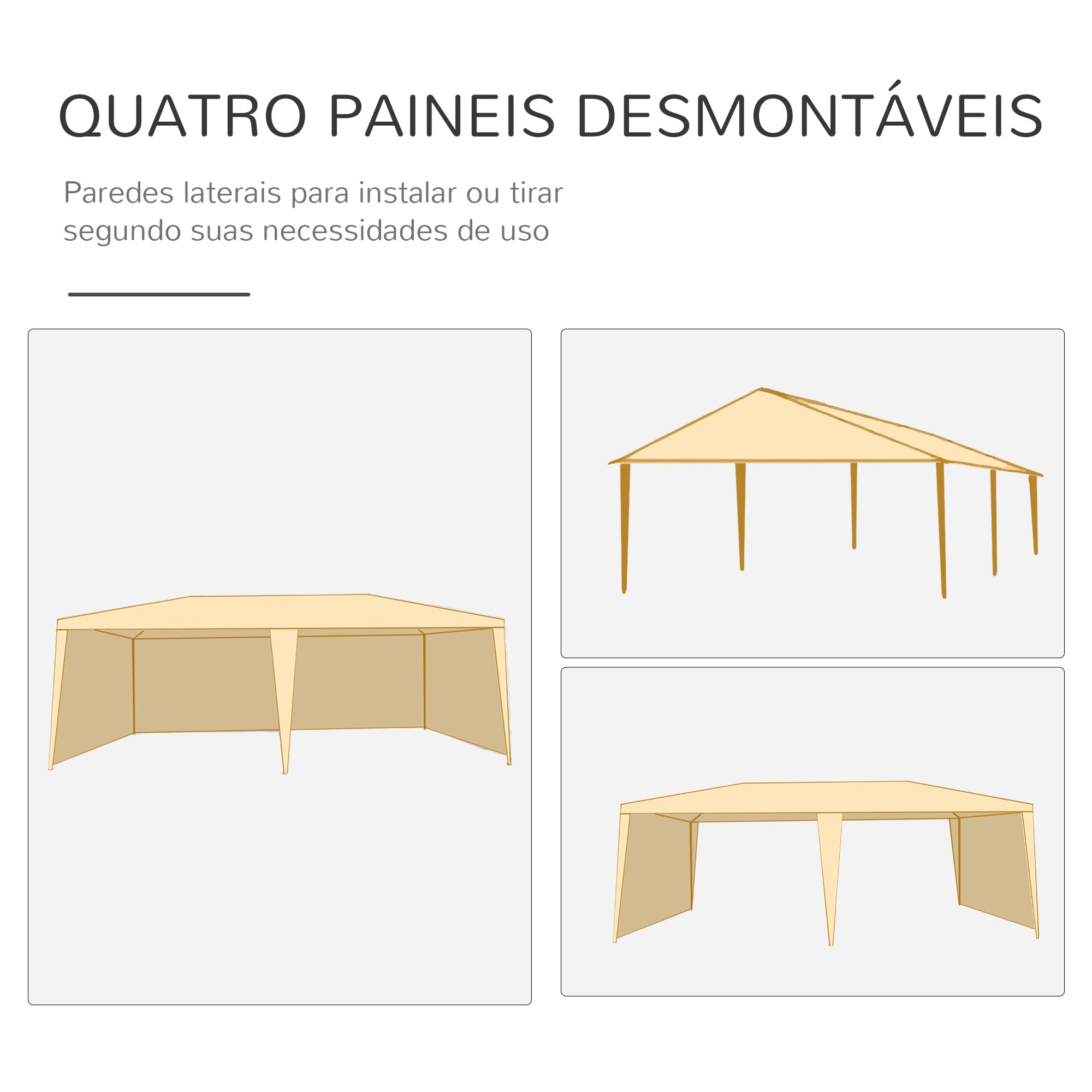 Tenda de Jardim 583x293x250cm com Paredes Removíveis - Cor Branco