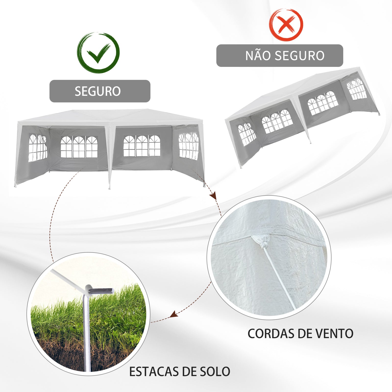 Tenda de Jardim 583x293x250cm com Paredes Removíveis - Cor Branco