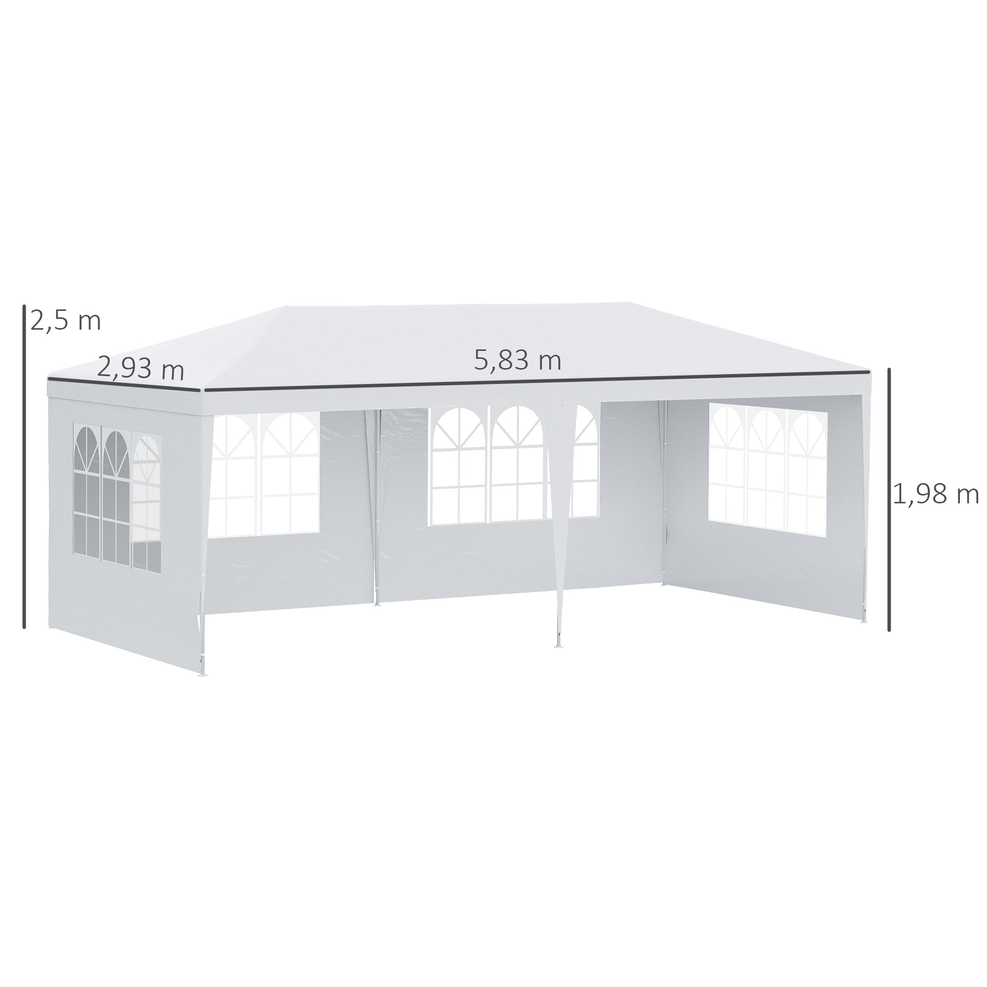 Tenda de Jardim 583x293x250cm com Paredes Removíveis - Cor Branco